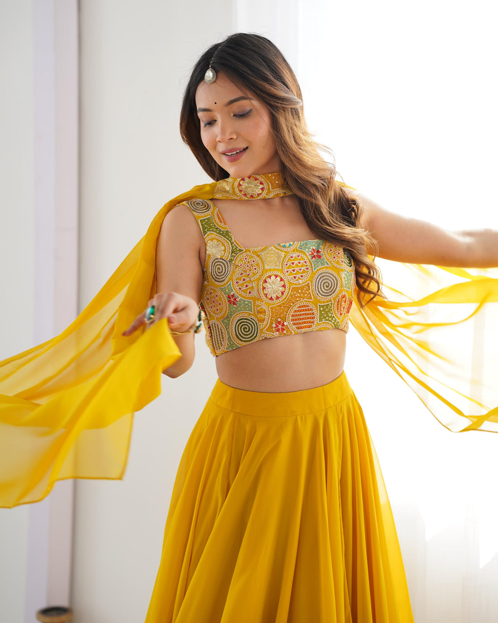 Yellow Pure Soft Georgette Lehenga Set With Huge Flair For Festive Occasion