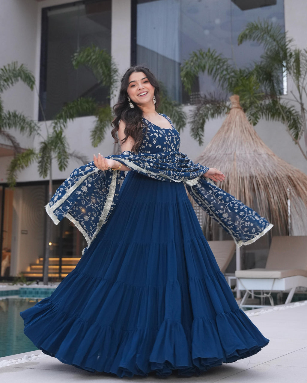 Teal Soft Fox Georgette Anarkali Suit Set with Huge Flair for celebrations