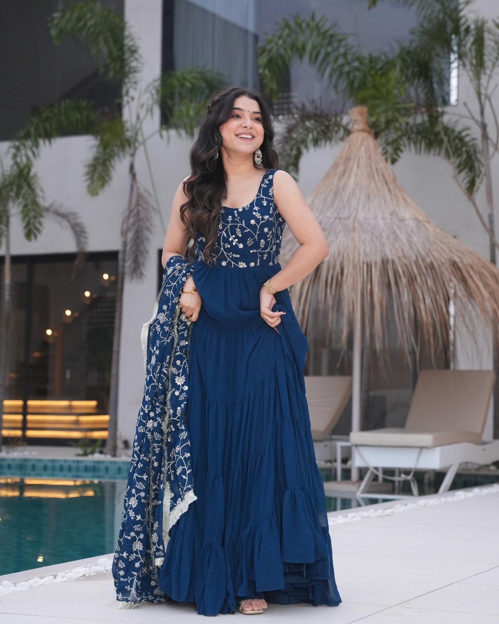 Teal Soft Fox Georgette Anarkali Suit Set with Huge Flair for celebrations