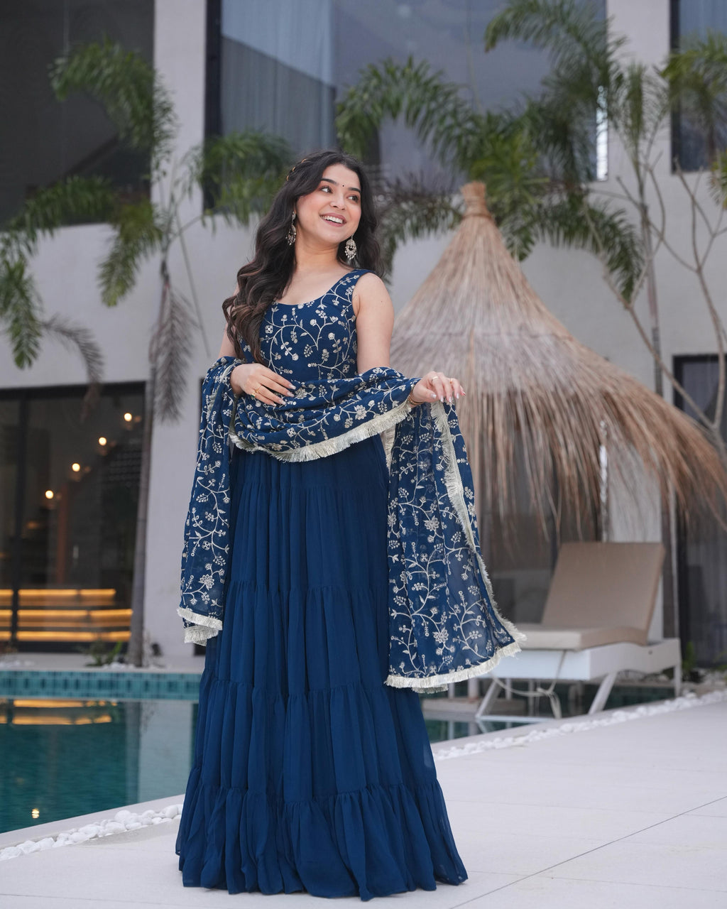 Teal Soft Fox Georgette Anarkali Suit Set with Huge Flair for celebrations