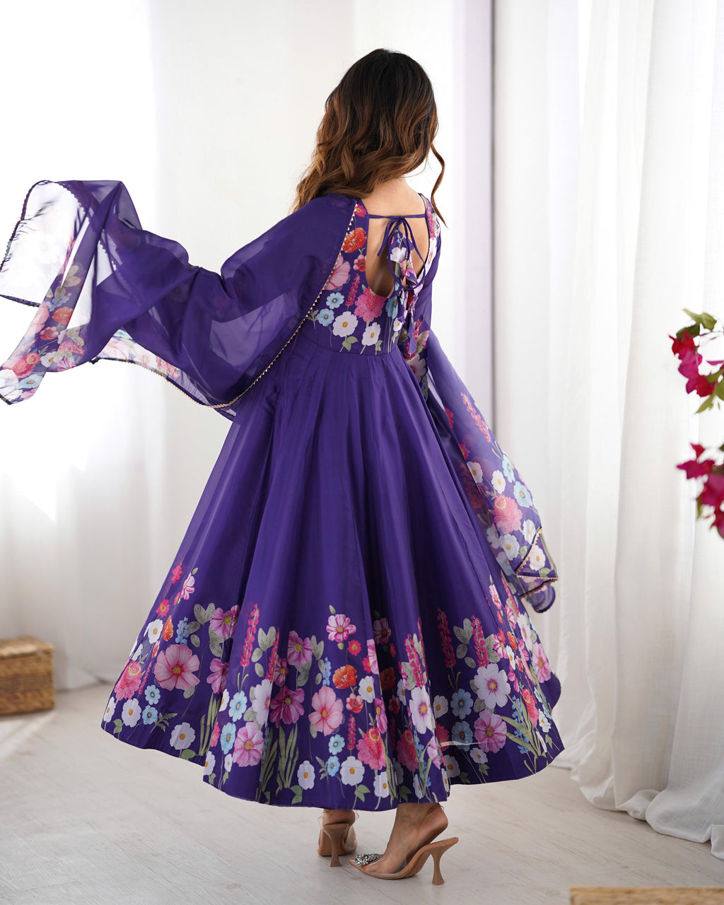 Purple Soft Organza Anarkali Lehenga Suit Set with Huge Flair for Festive Wear