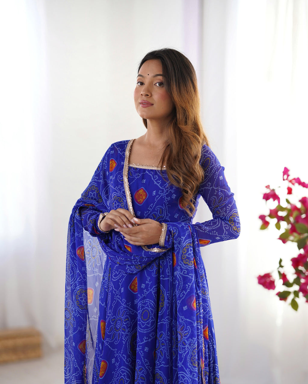 Royal Blue Lightweight Chiffon Anarkali Suit Set with Huge Flair - Festive Wear
