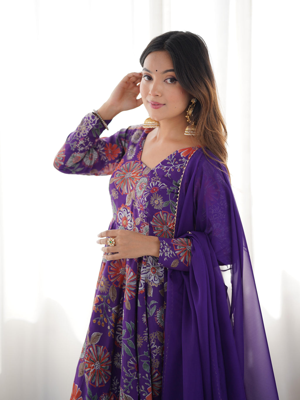 Purple Roman Silk Chanderi Kediya Set with Huge Flair for festive occasions