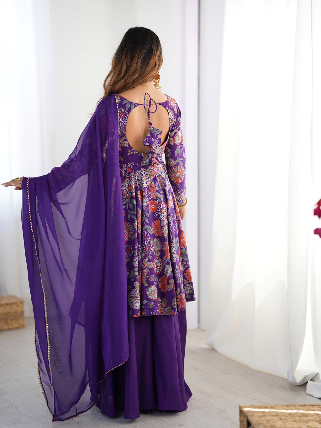 Purple Roman Silk Chanderi Kediya Set with Huge Flair for festive occasions