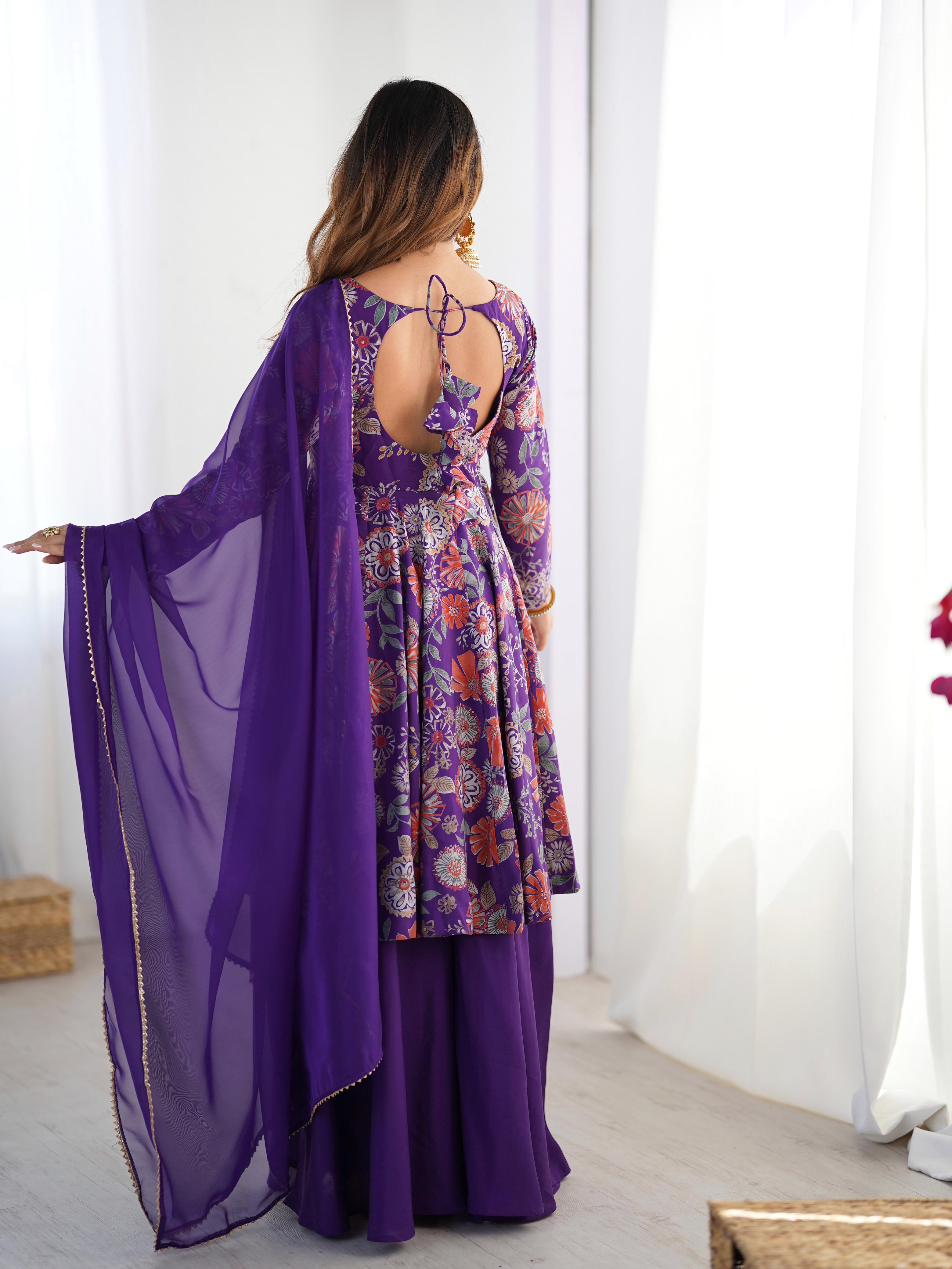 Purple Roman Silk Chanderi Kediya Set with Huge Flair for festive occasions