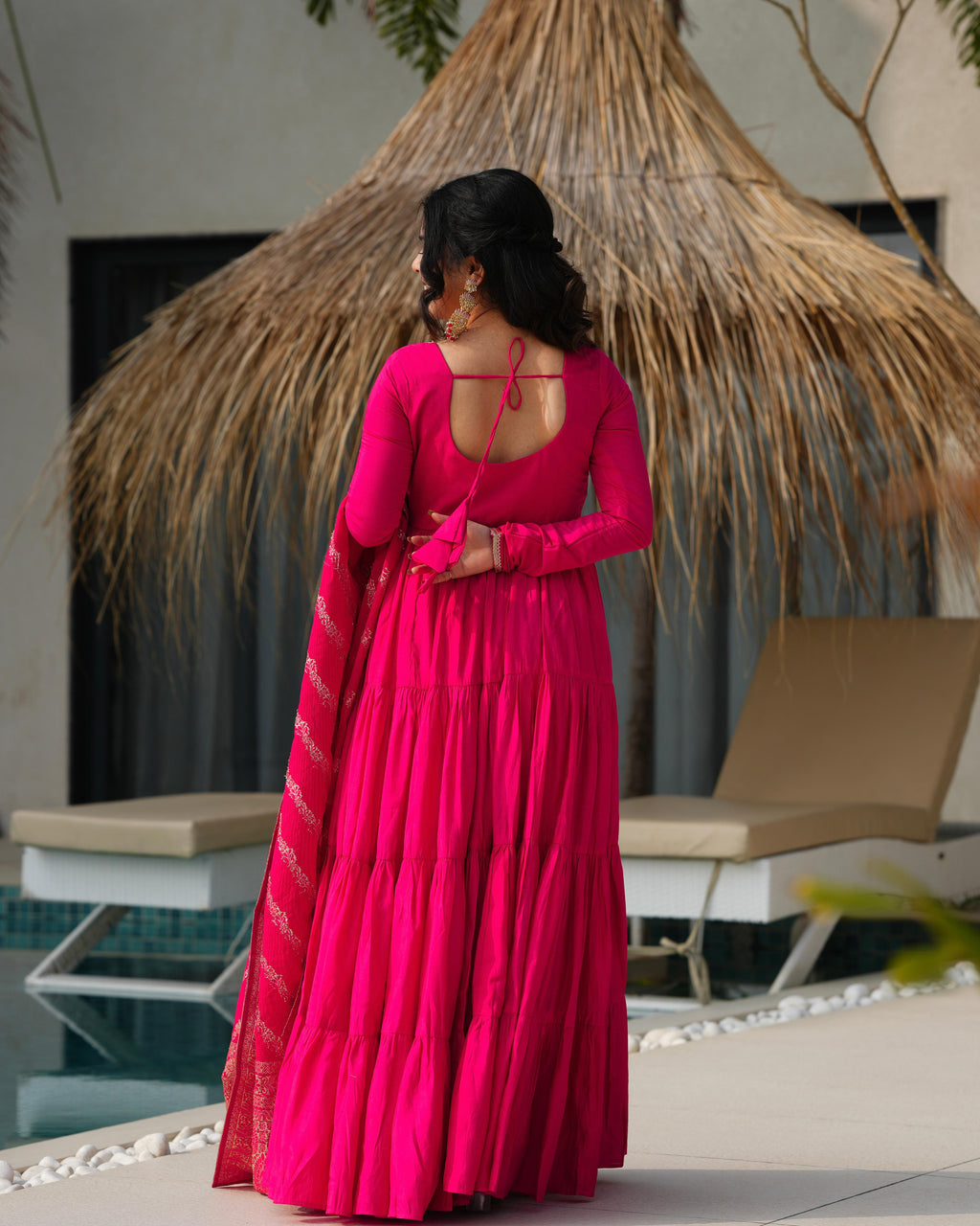 Pink Roman Silk Chanderi Anarkali Suit Set with Flair for Festive Wear