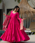 Pink Roman Silk Chanderi Anarkali Suit Set with Flair for Festive Wear