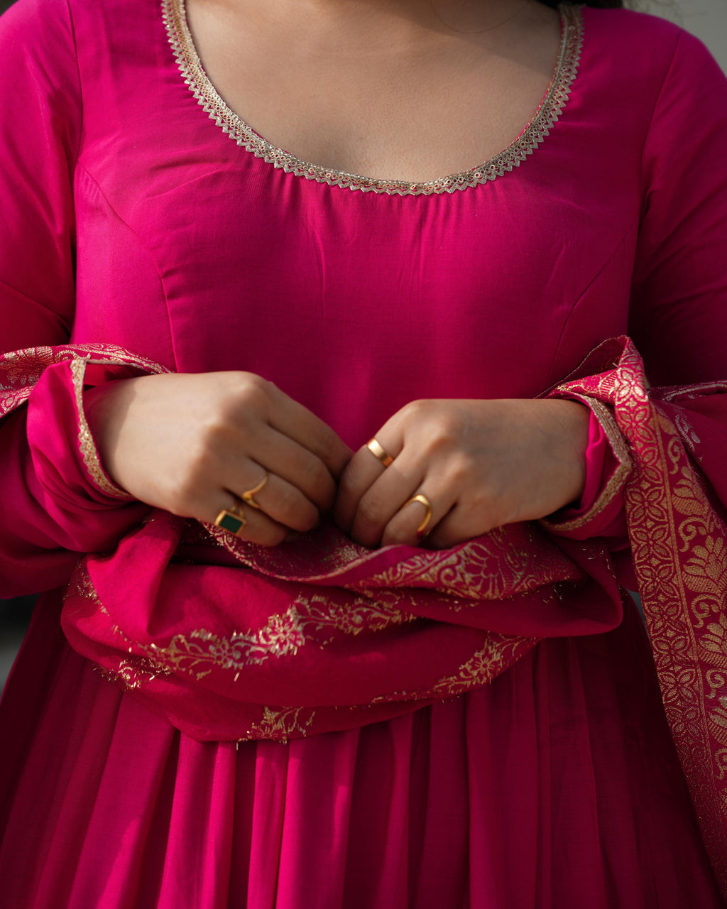 Pink Roman Silk Chanderi Anarkali Suit Set with Flair for Festive Wear