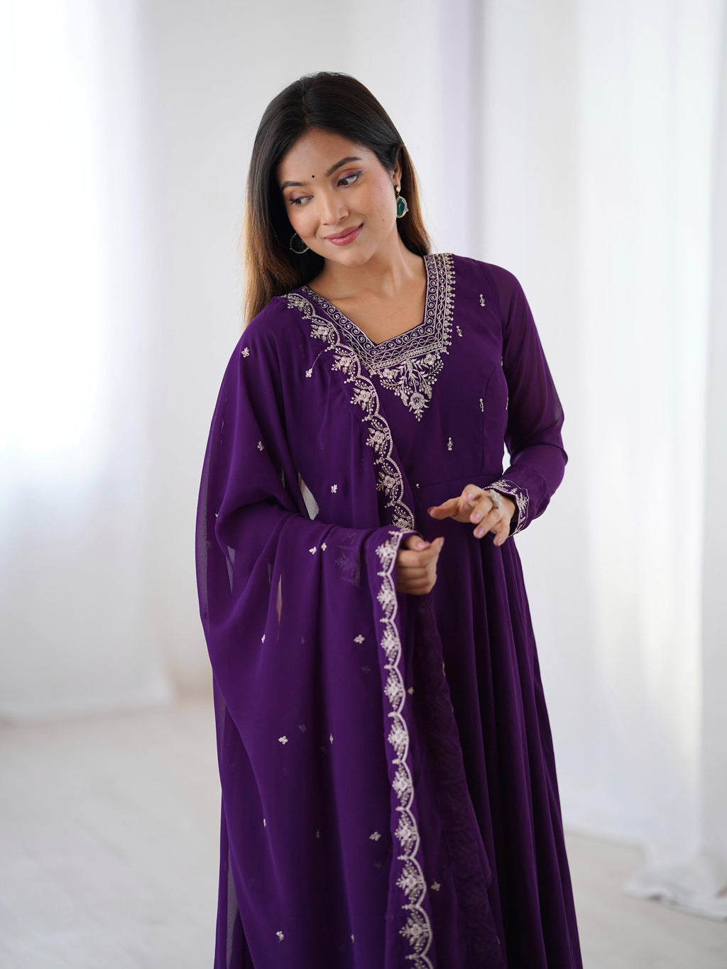 Purple Pure Soft Georgette Anarkali Suit Set with Huge Flair for Festive Wear
