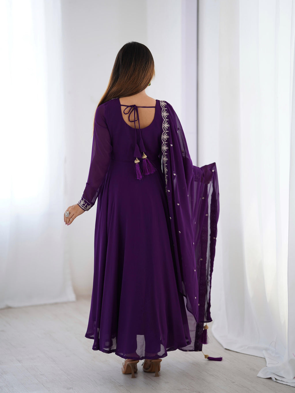 Purple Pure Soft Georgette Anarkali Suit Set with Huge Flair for Festive Wear
