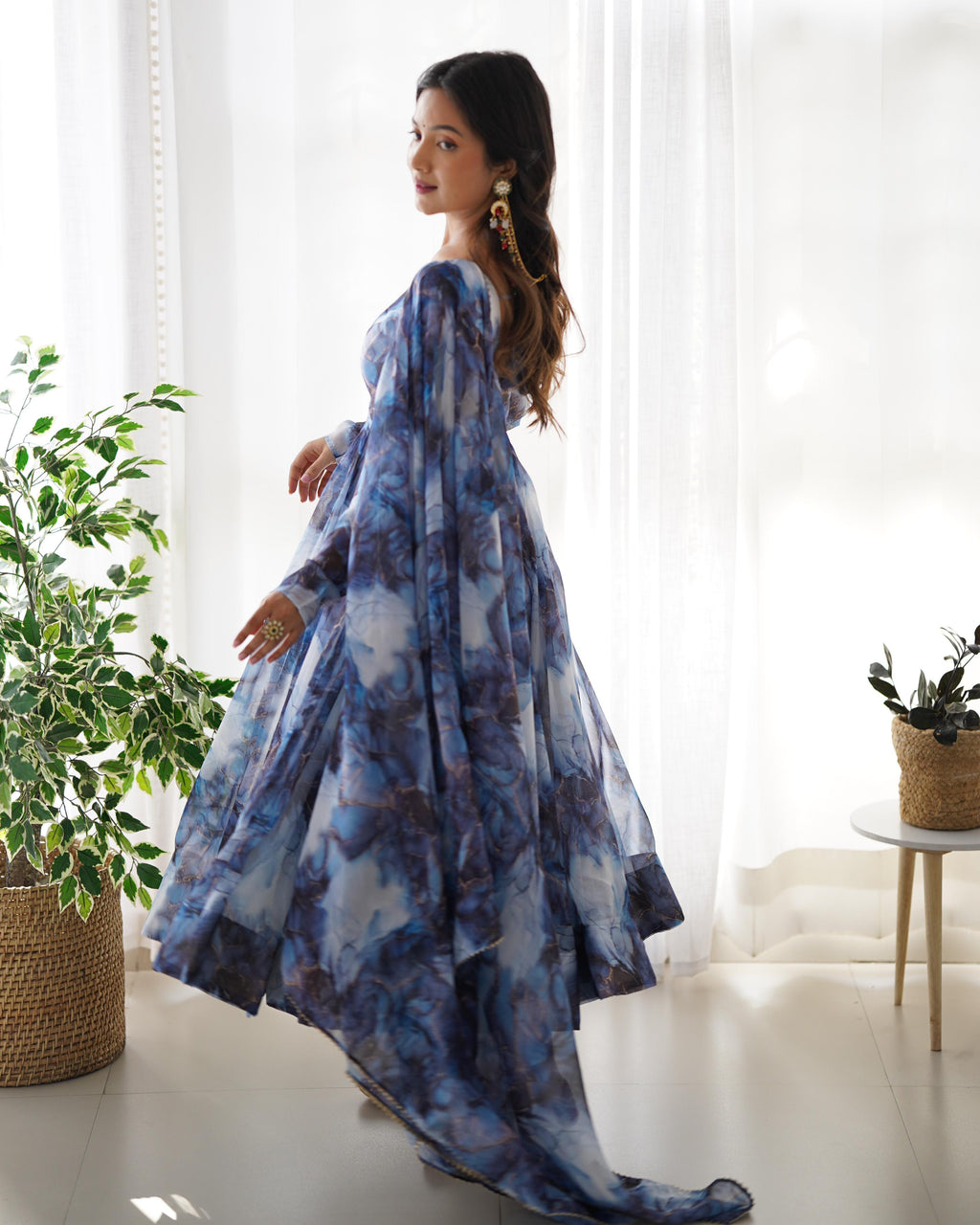 Navy Soft Organza Anarkali Suit Set with Huge Flair for Festive & Wedding Wear