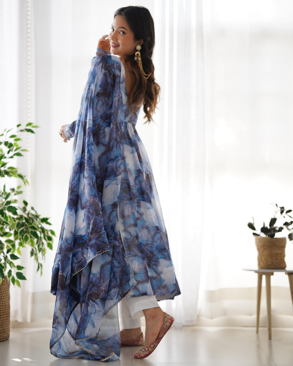 Navy Soft Organza Anarkali Suit Set with Huge Flair for Festive & Wedding Wear