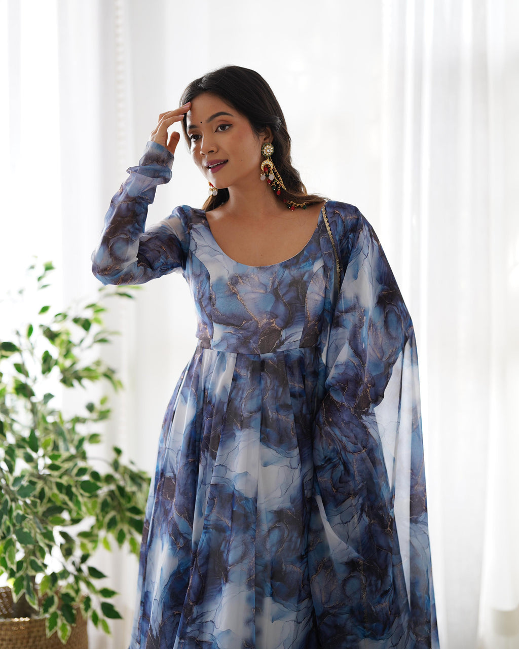 Navy Soft Organza Anarkali Suit Set with Huge Flair for Festive & Wedding Wear