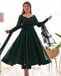 Green Pure Soft Fox Georgette Anarkali Suit Set With Huge Flair, Dupatta & Pant