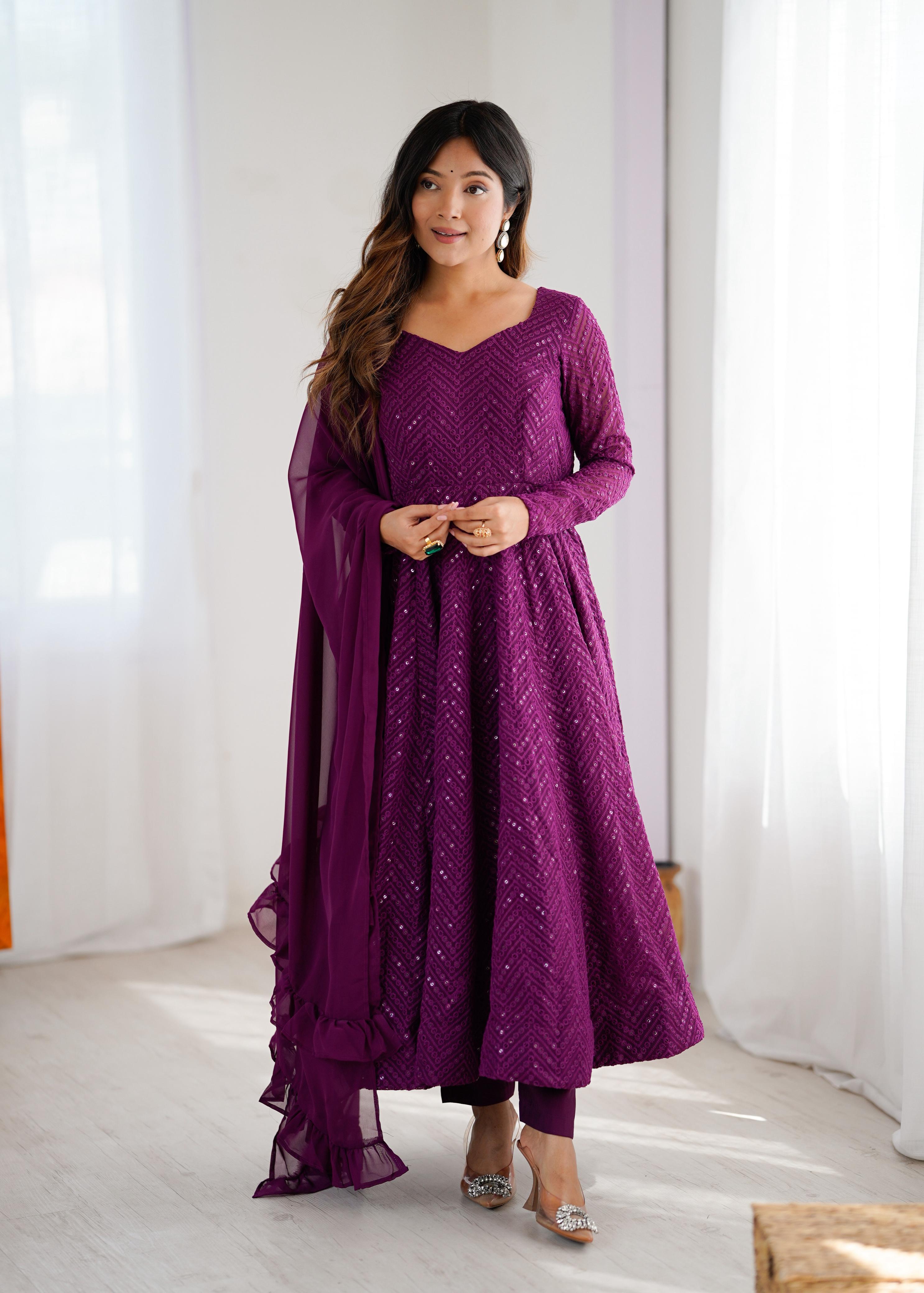 Wine Pure Soft Georgette Anarkali Suit Set with Huge Flair for Festive Occasions