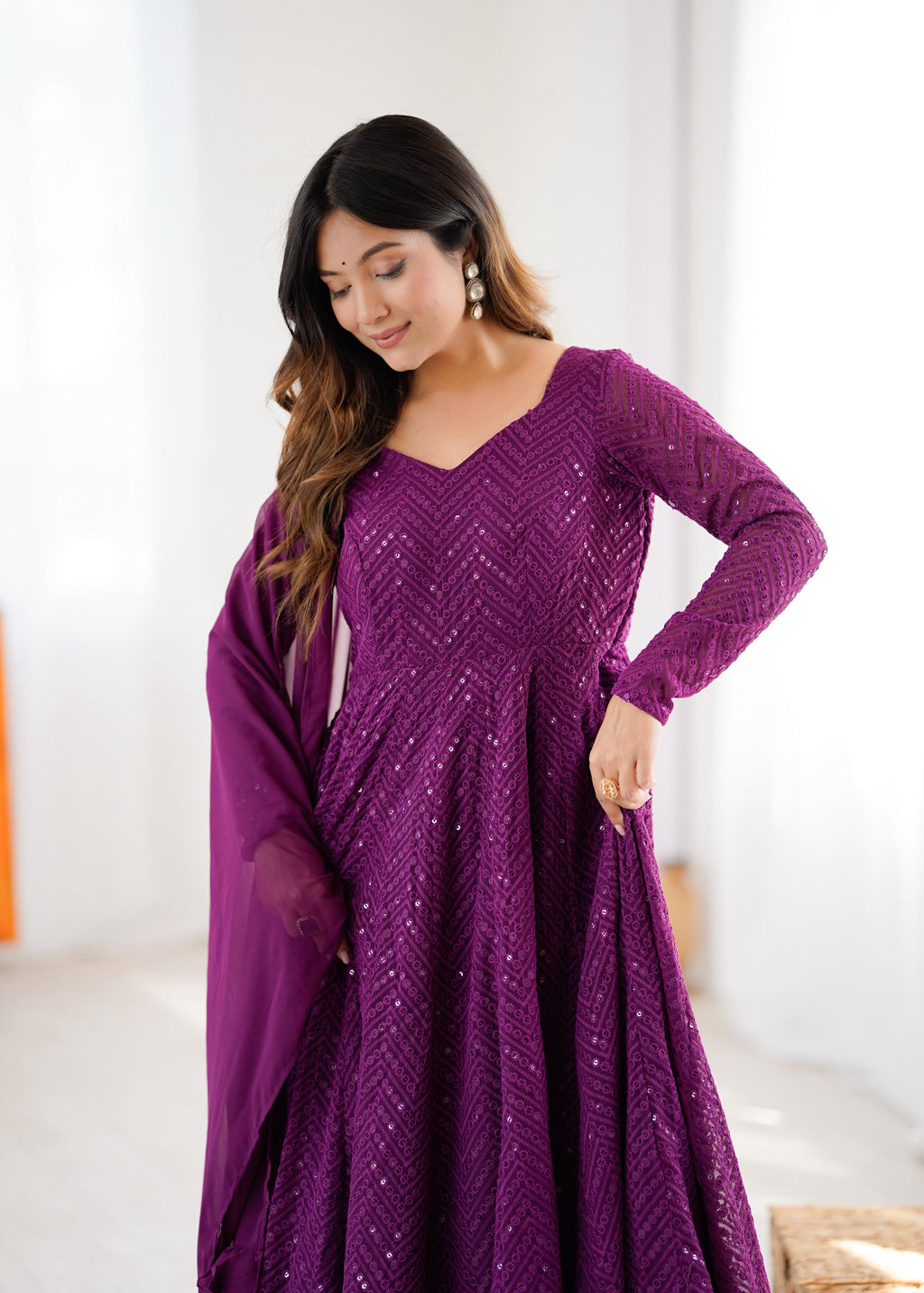 Wine Pure Soft Georgette Anarkali Suit Set with Huge Flair for Festive Occasions