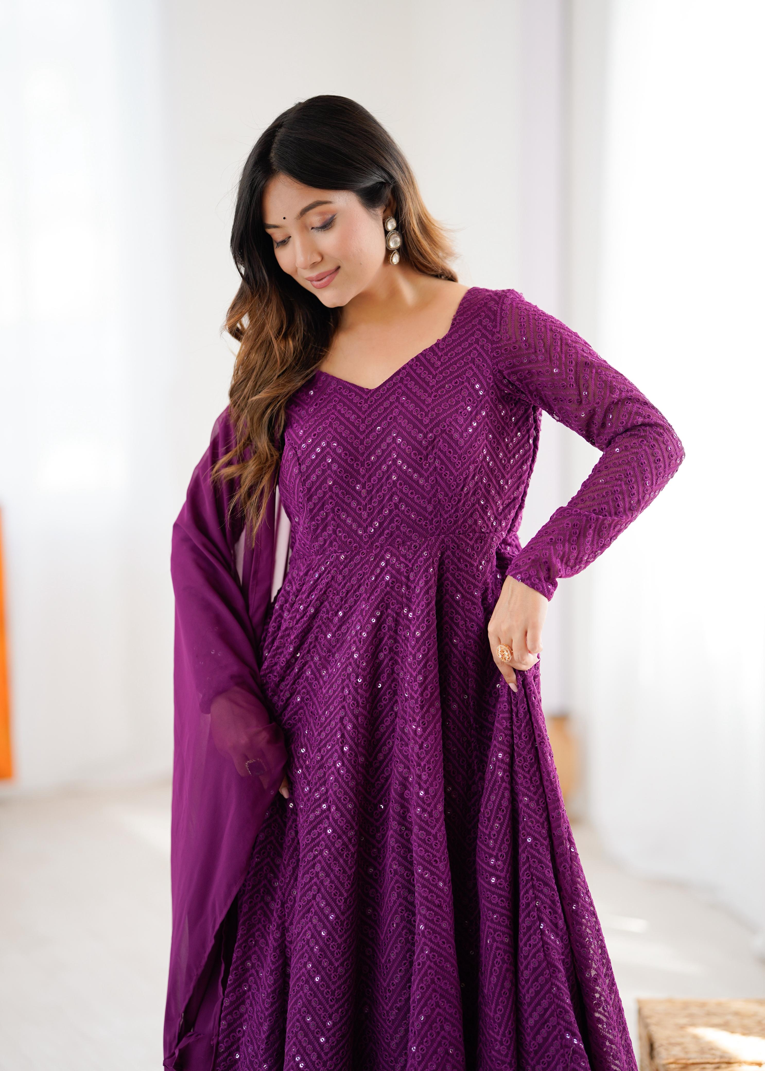 Wine Pure Soft Georgette Anarkali Suit Set with Huge Flair for Festive Occasions