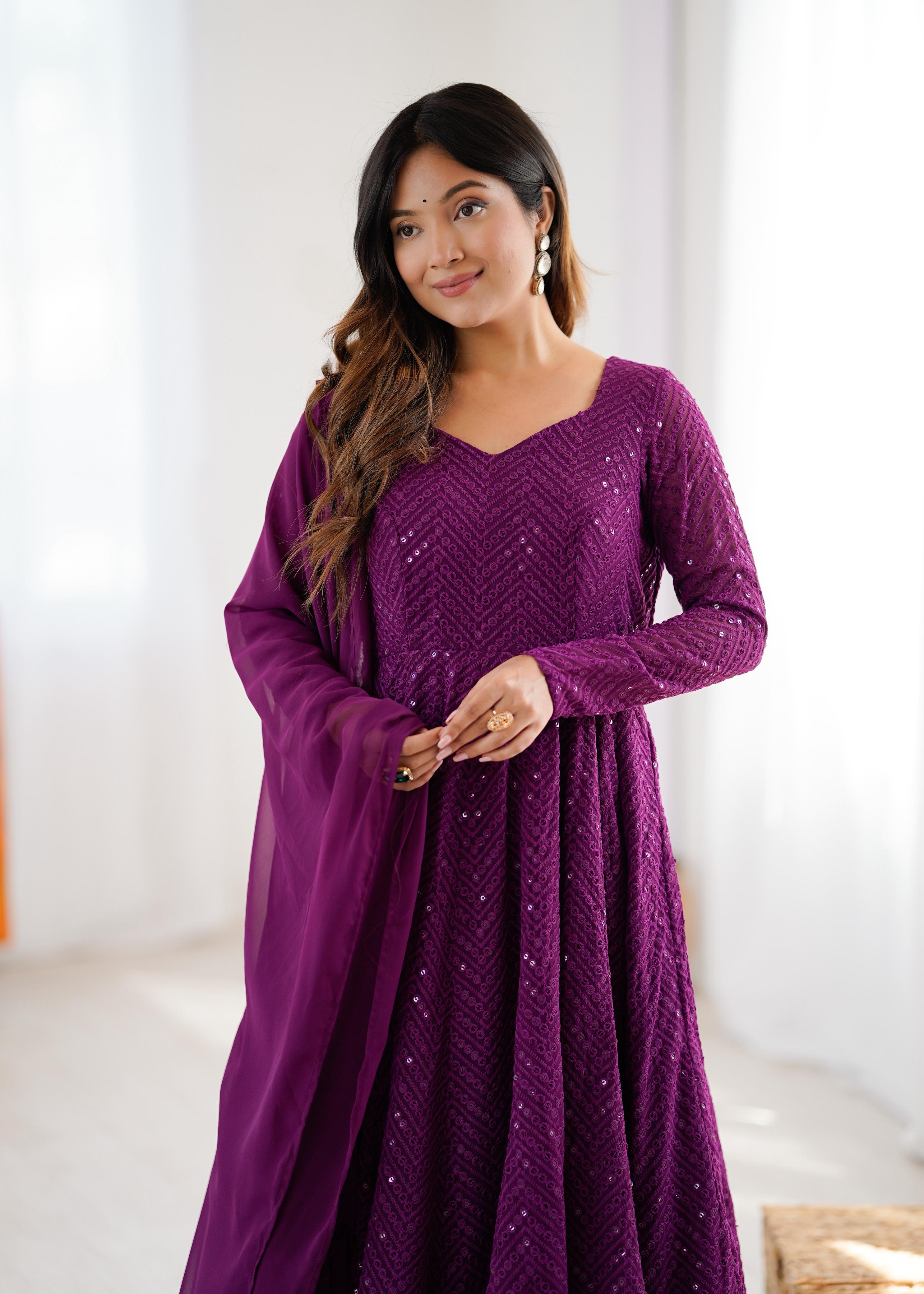 Wine Pure Soft Georgette Anarkali Suit Set with Huge Flair for Festive Occasions