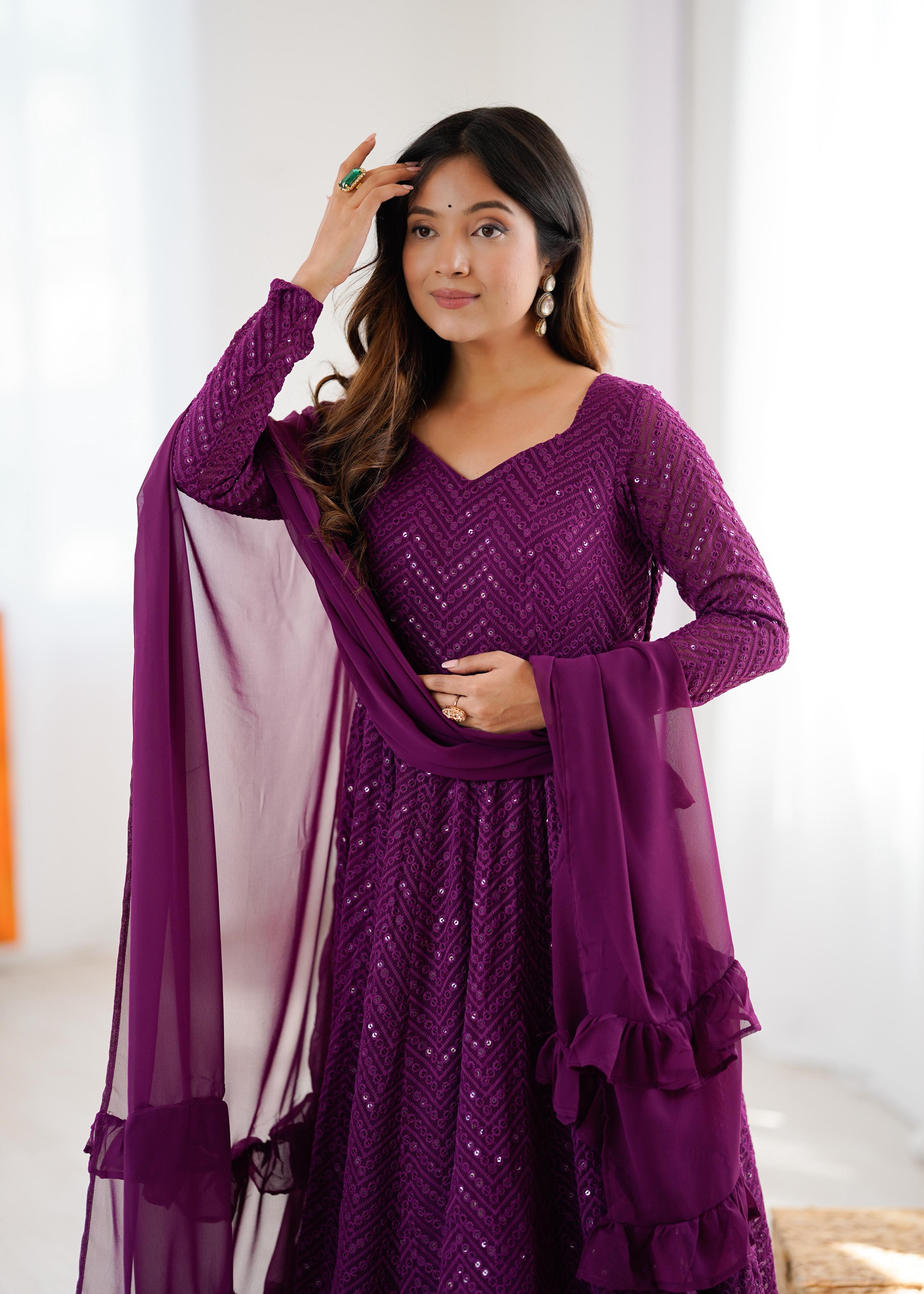 Wine Pure Soft Georgette Anarkali Suit Set with Huge Flair for Festive Occasions