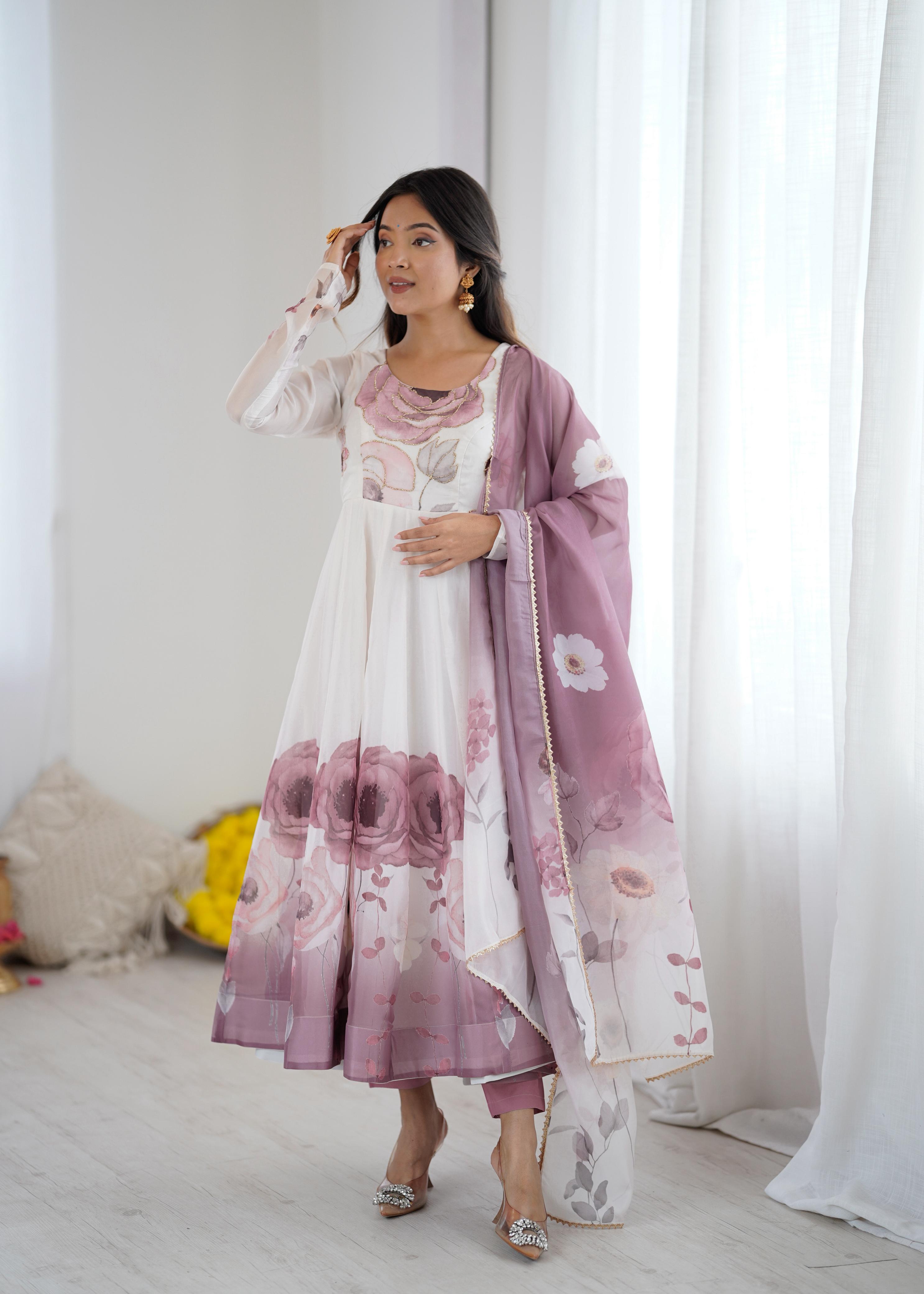 Pink Soft Organza Anarkali Suit Set with huge flair for festive occasions