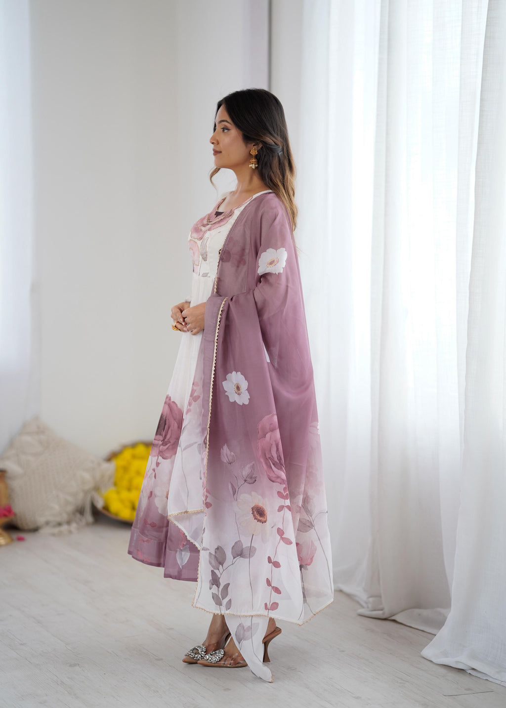 Pink Soft Organza Anarkali Suit Set with huge flair for festive occasions