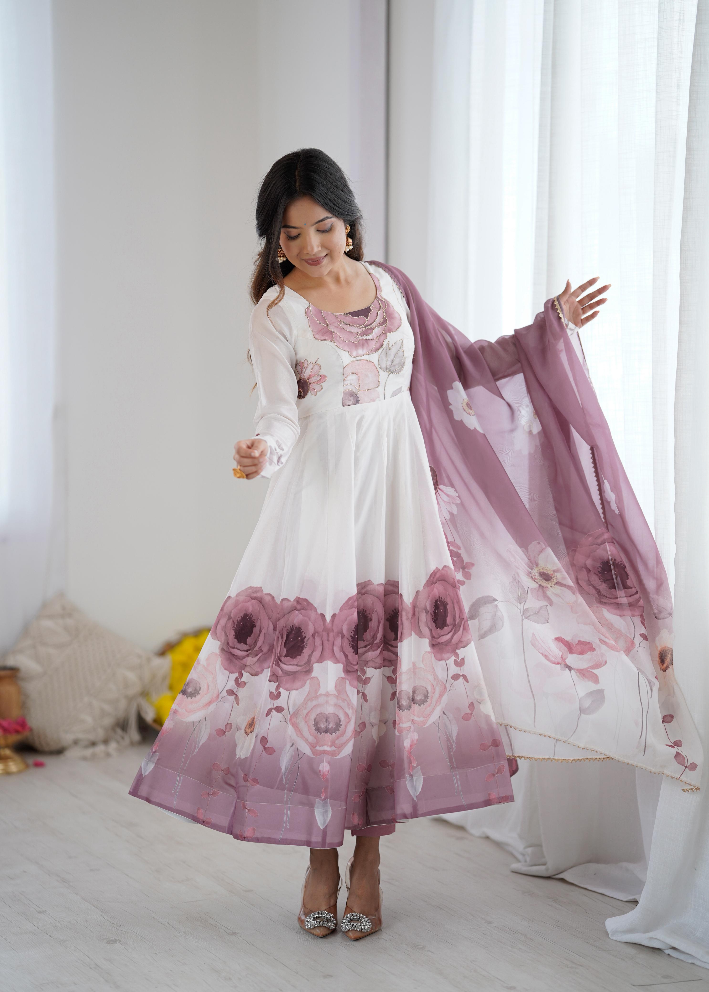Pink Soft Organza Anarkali Suit Set with huge flair for festive occasions