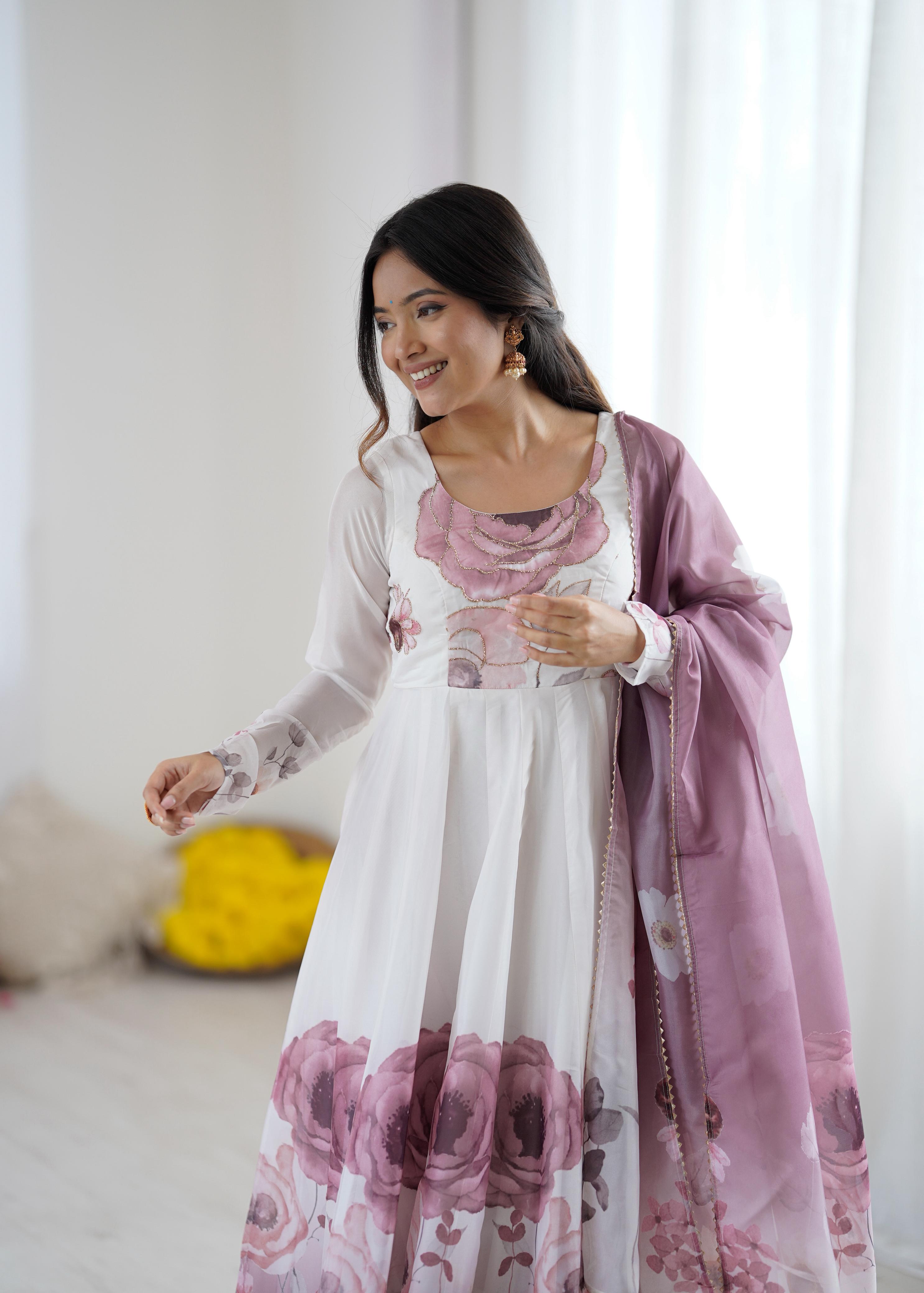 Pink Soft Organza Anarkali Suit Set with huge flair for festive occasions