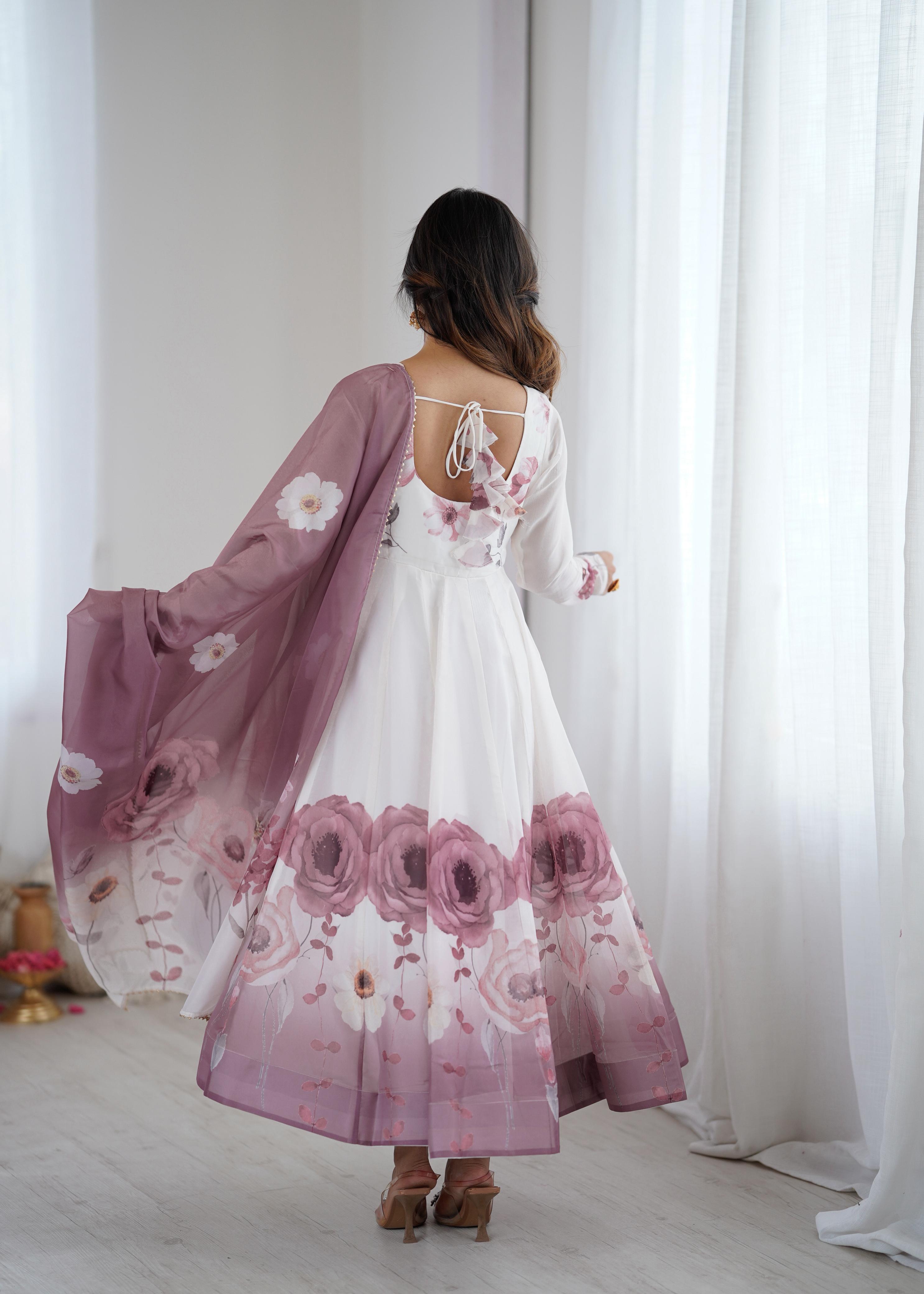 Pink Soft Organza Anarkali Suit Set with huge flair for festive occasions