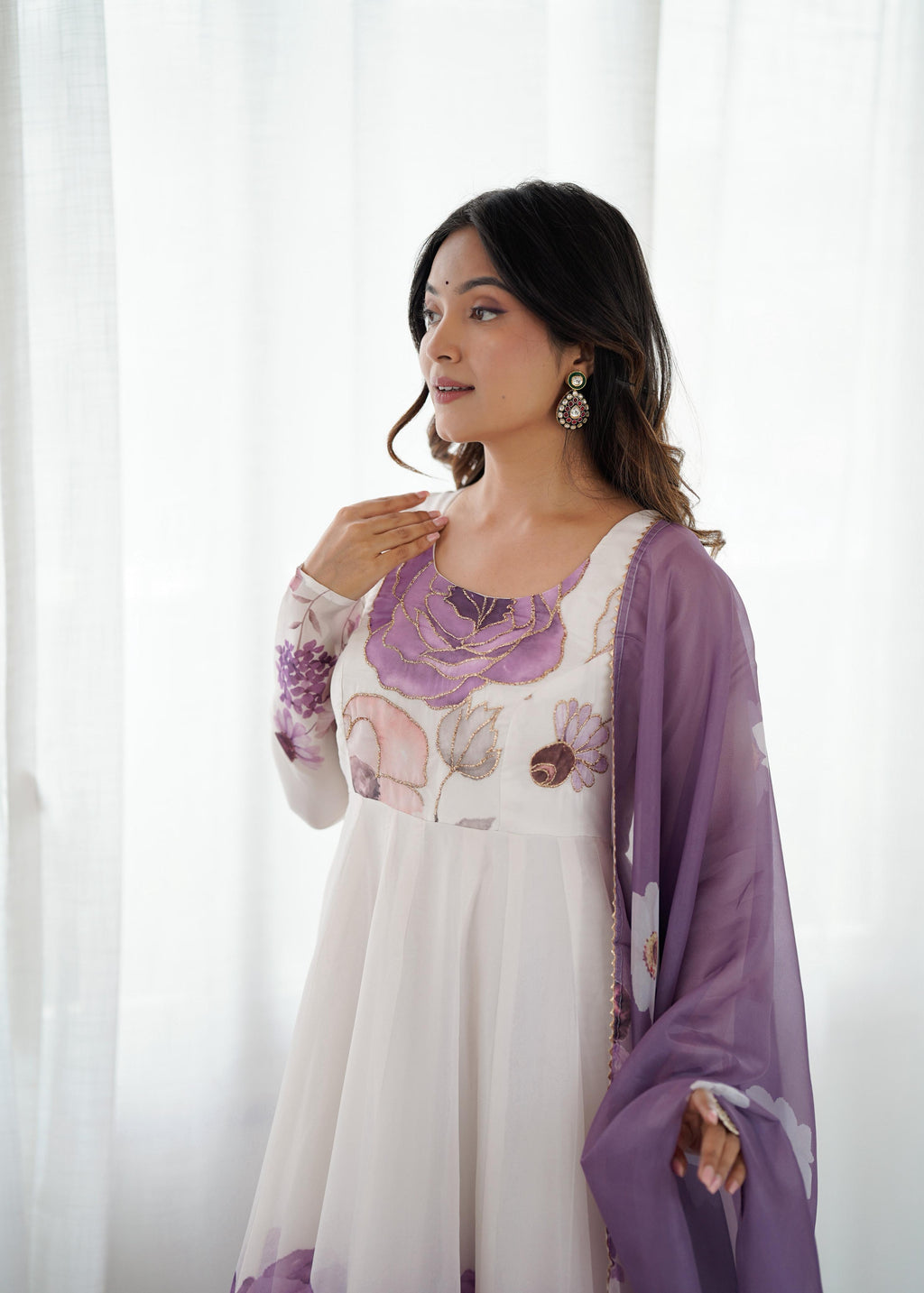 Violet Soft Organza Anarkali Suit Set with huge flair for festive occasions