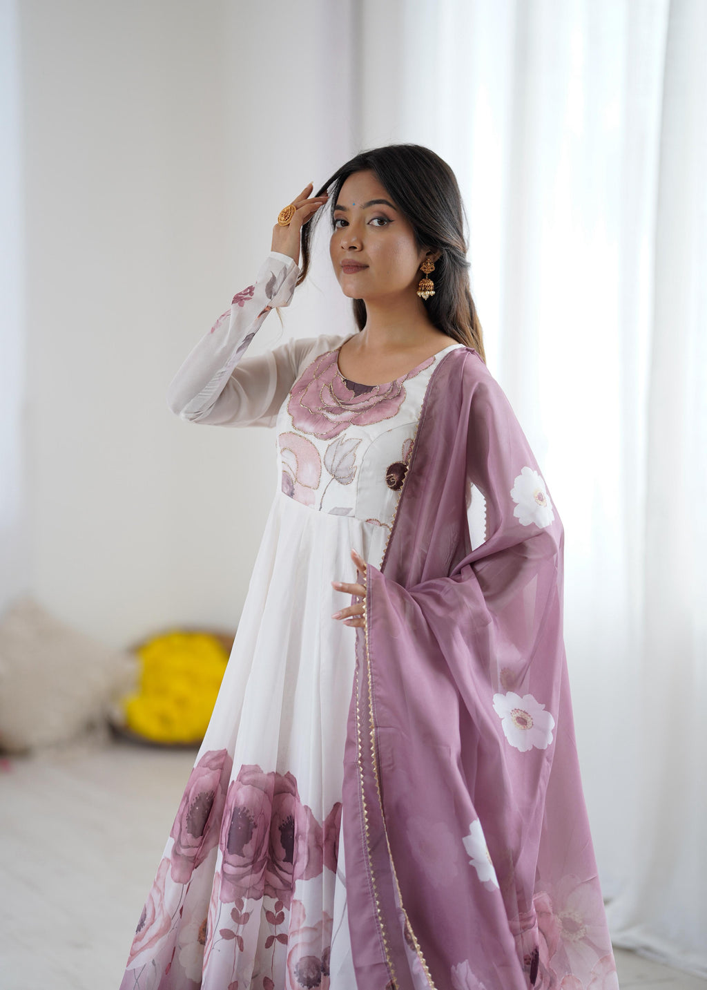 Pink Soft Organza Anarkali Suit Set with huge flair for festive occasions