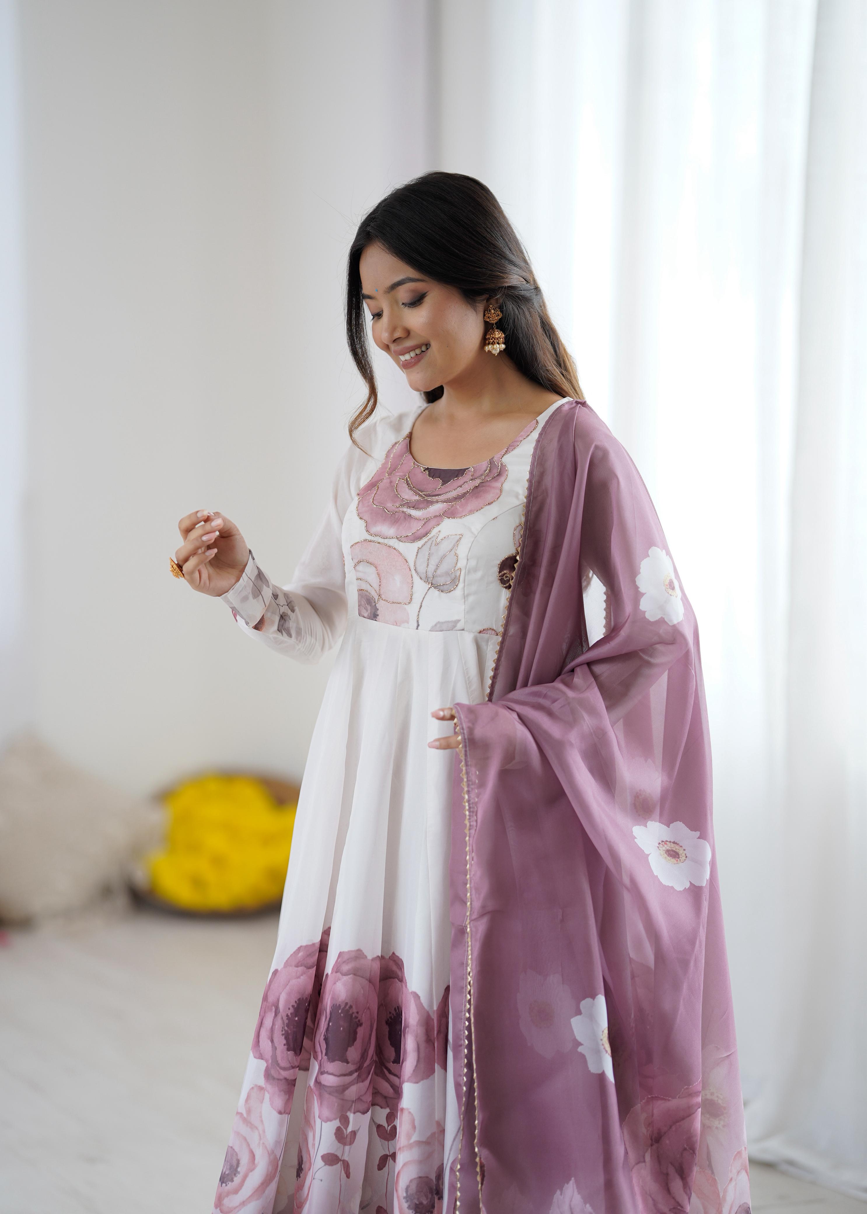Pink Soft Organza Anarkali Suit Set with huge flair for festive occasions