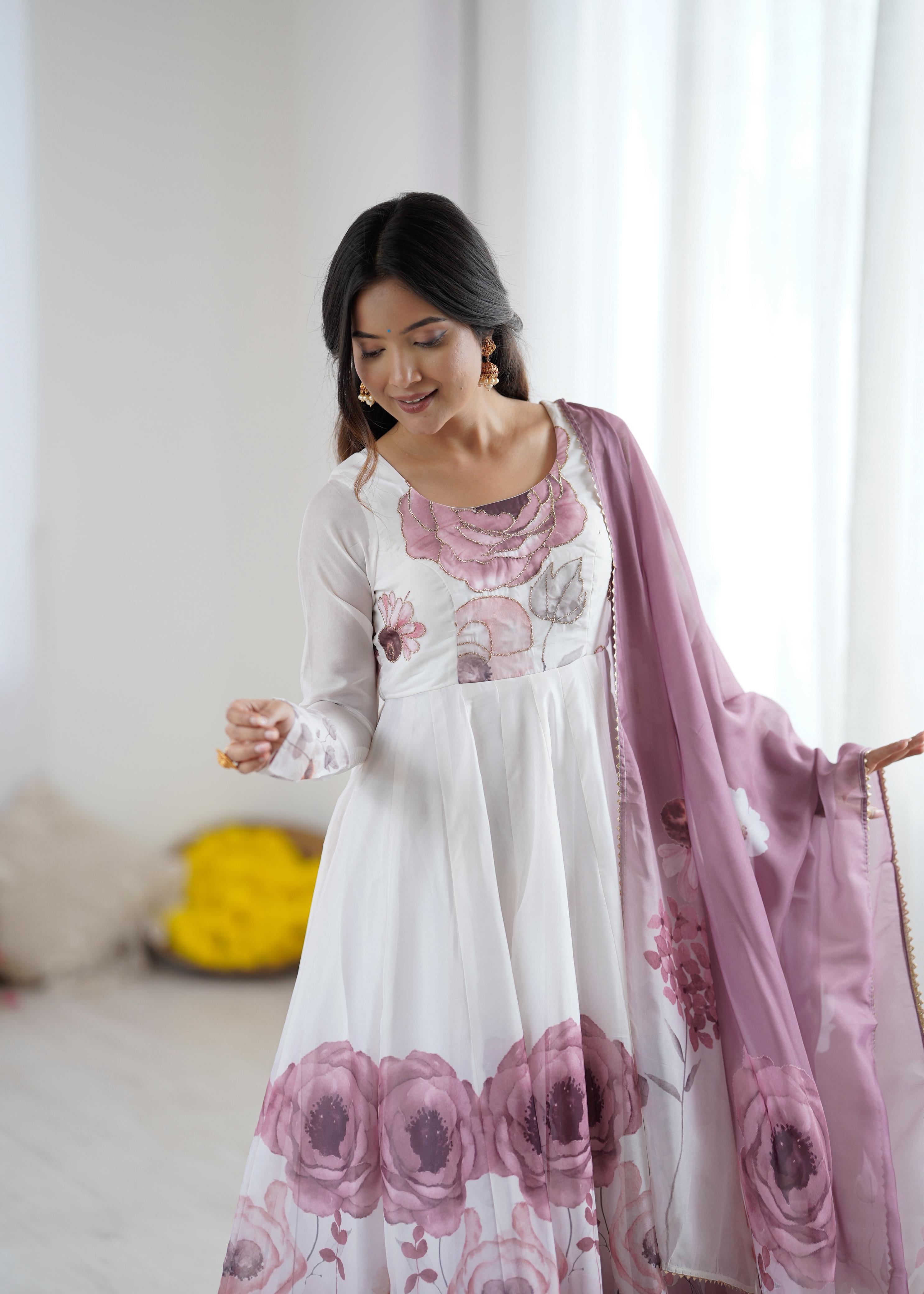 Pink Soft Organza Anarkali Suit Set with huge flair for festive occasions