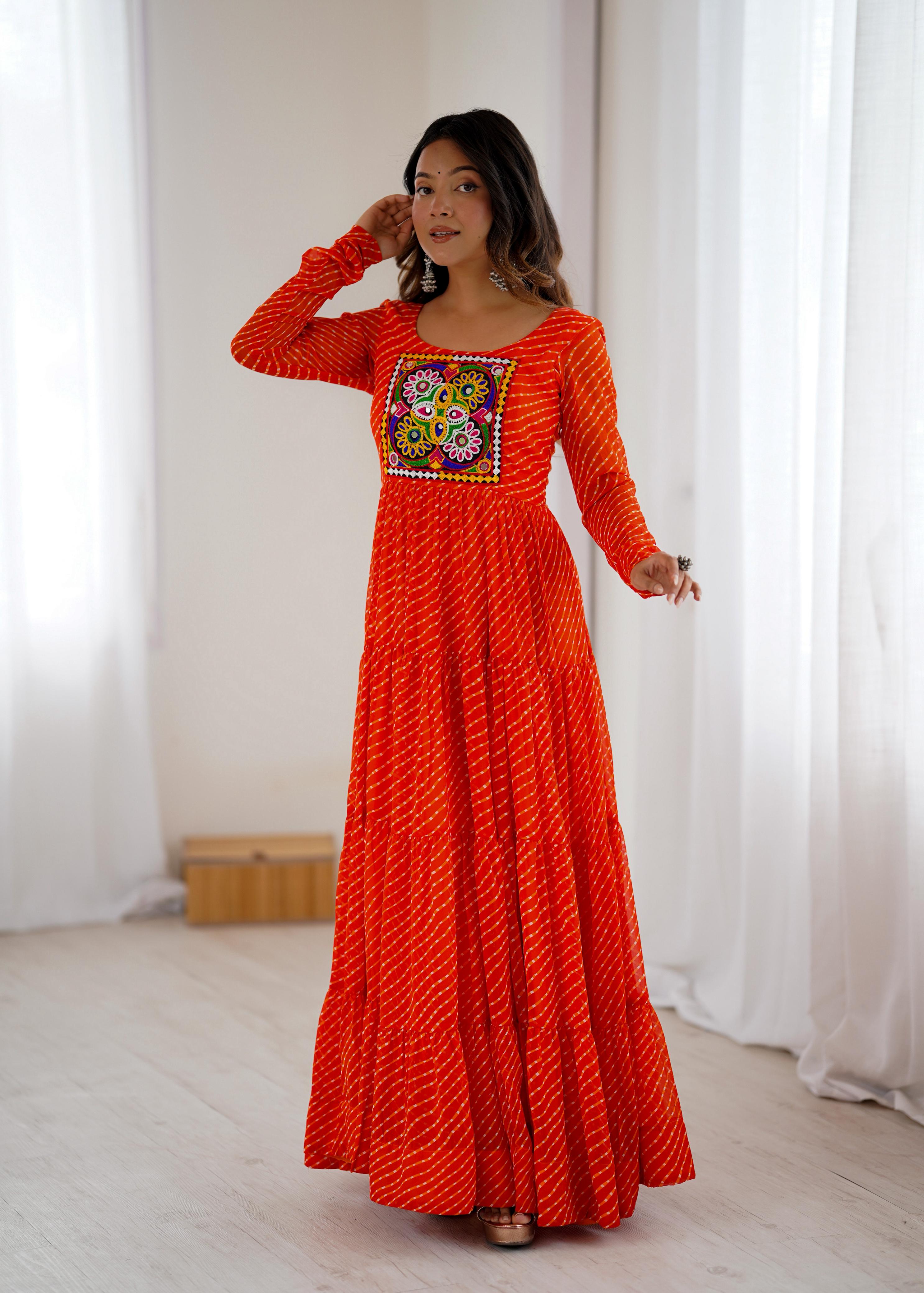 Orange Soft Fox Georgette Anarkali Gown with Huge Flair for Festive Occasions