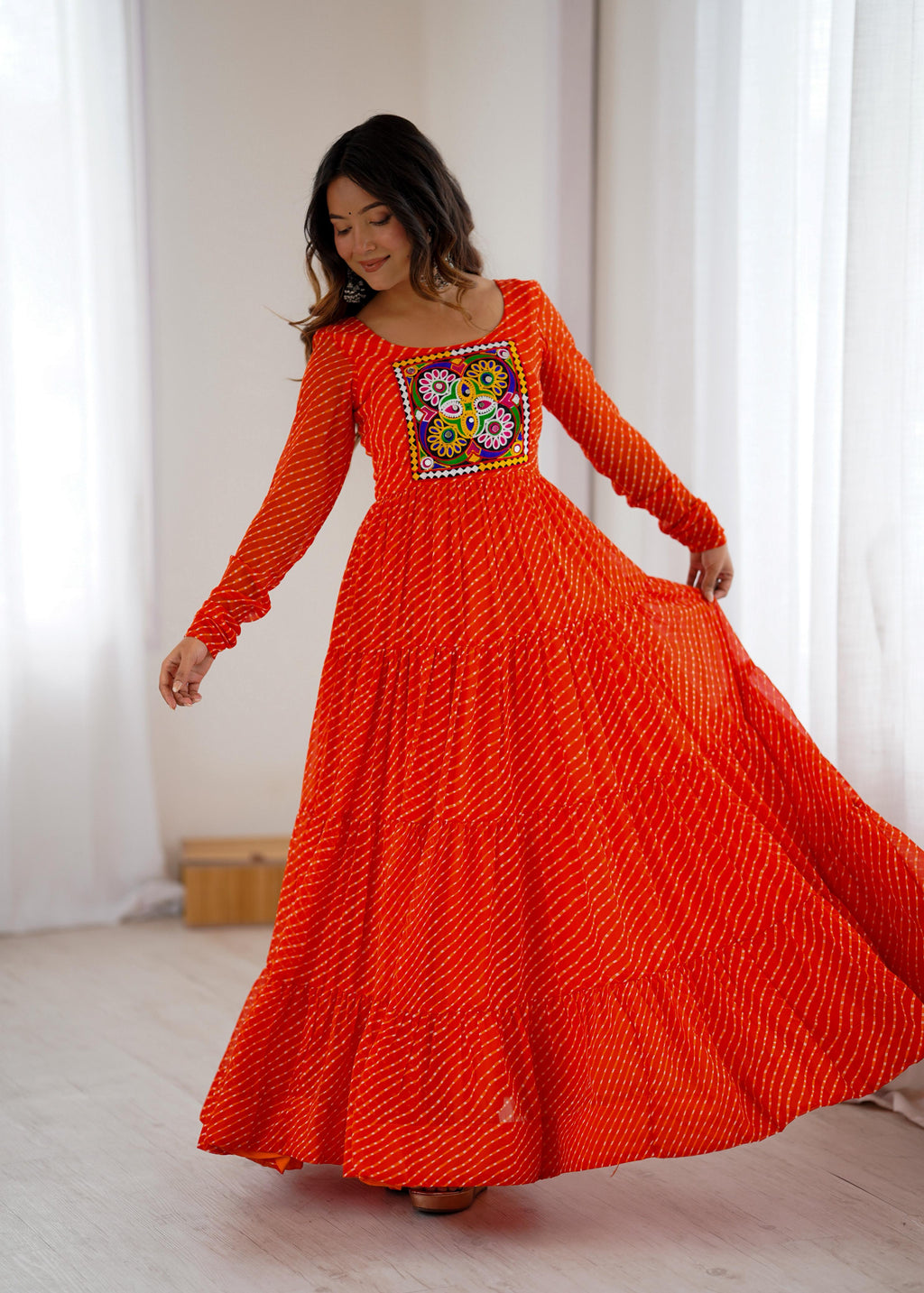 Orange Soft Fox Georgette Anarkali Gown with Huge Flair for Festive Occasions