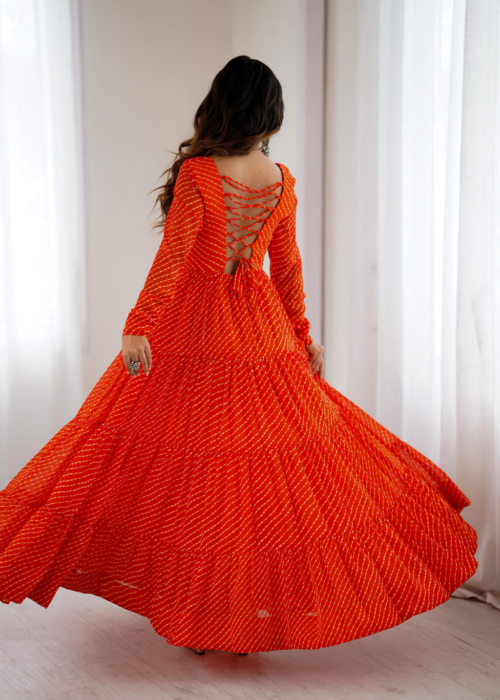 Orange Soft Fox Georgette Anarkali Gown with Huge Flair for Festive Occasions