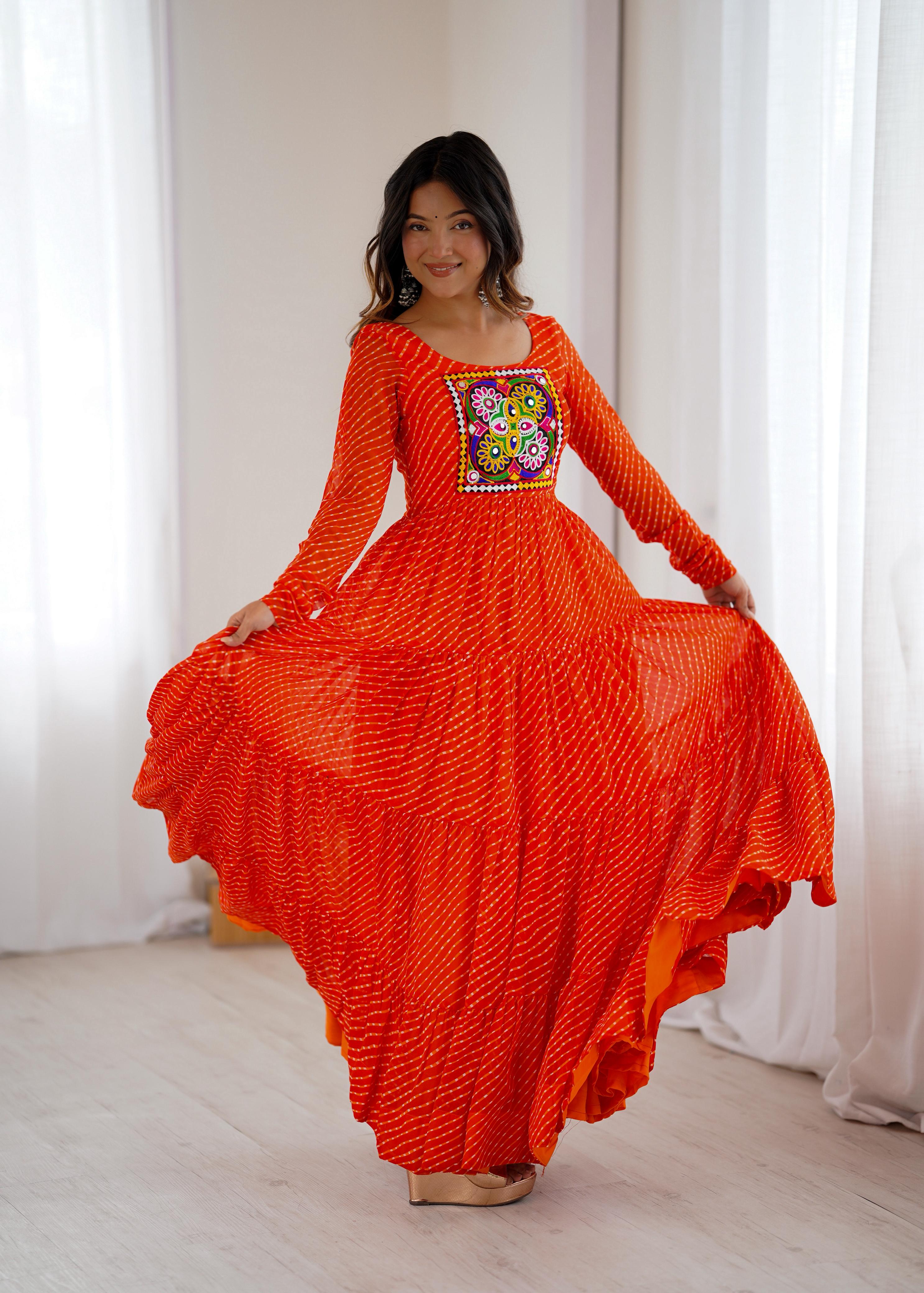 Orange Soft Fox Georgette Anarkali Gown with Huge Flair for Festive Occasions