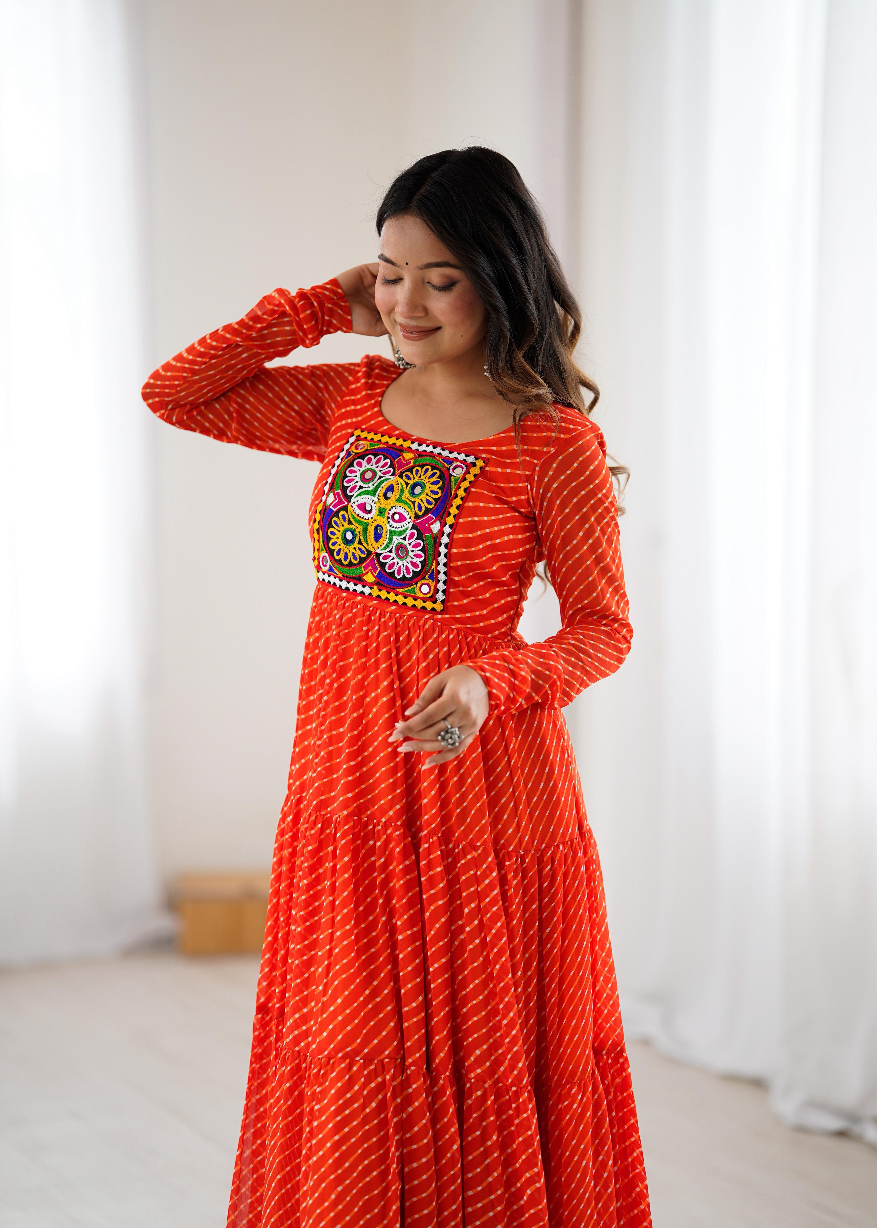 Orange Soft Fox Georgette Anarkali Gown with Huge Flair for Festive Occasions