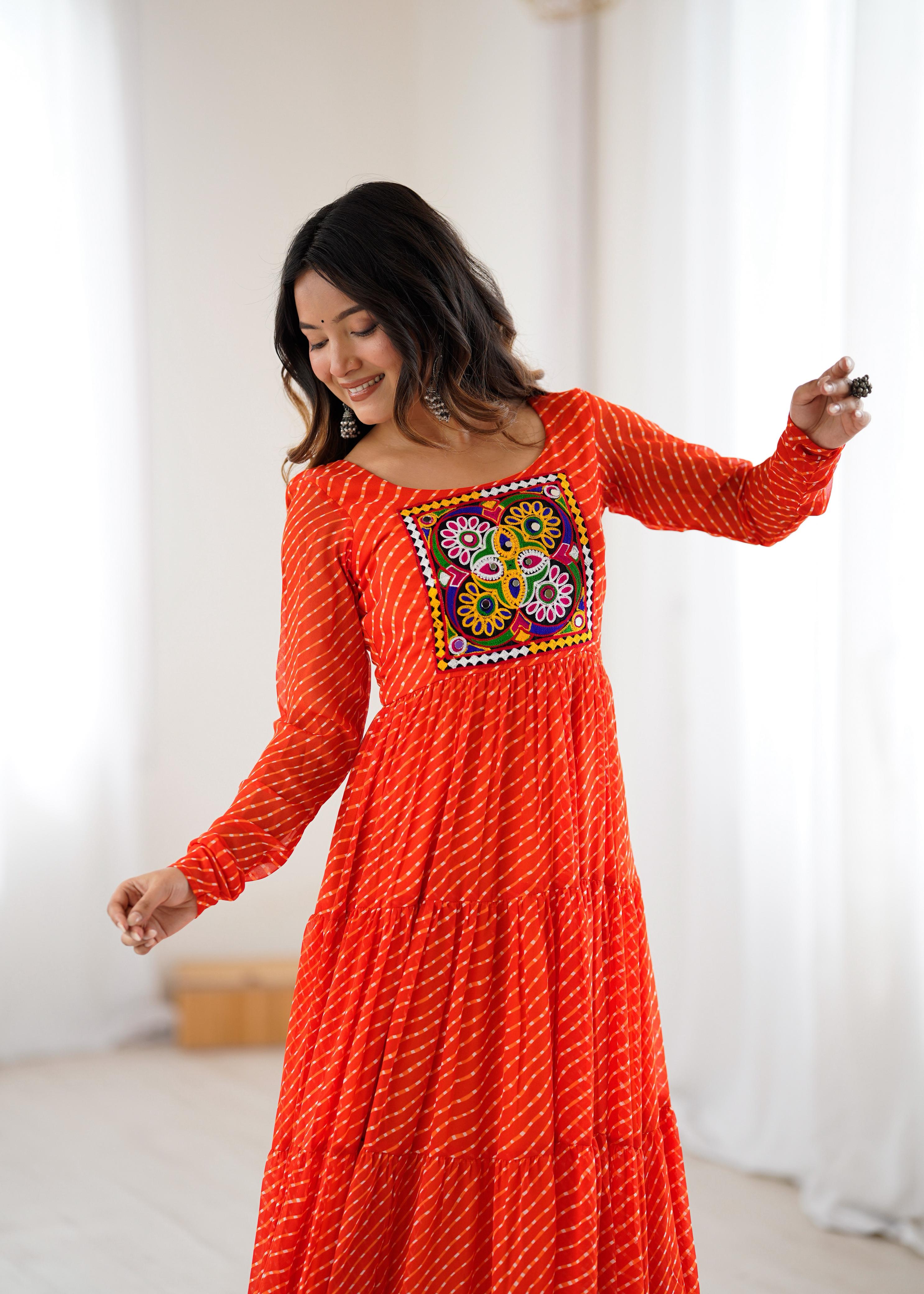 Orange Soft Fox Georgette Anarkali Gown with Huge Flair for Festive Occasions