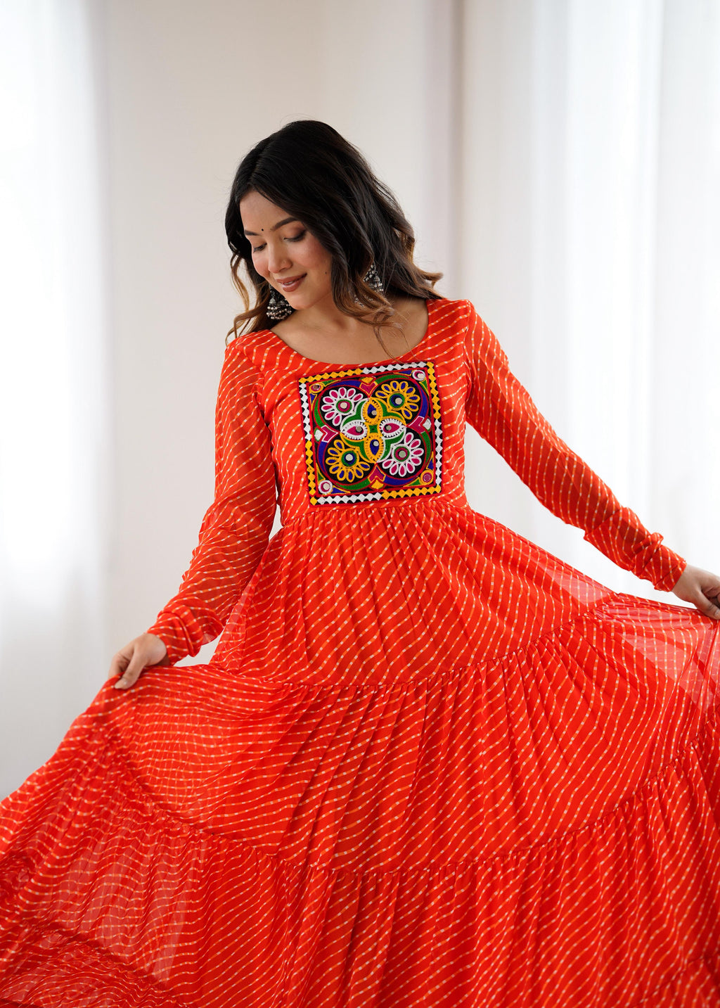 Orange Soft Fox Georgette Anarkali Gown with Huge Flair for Festive Occasions