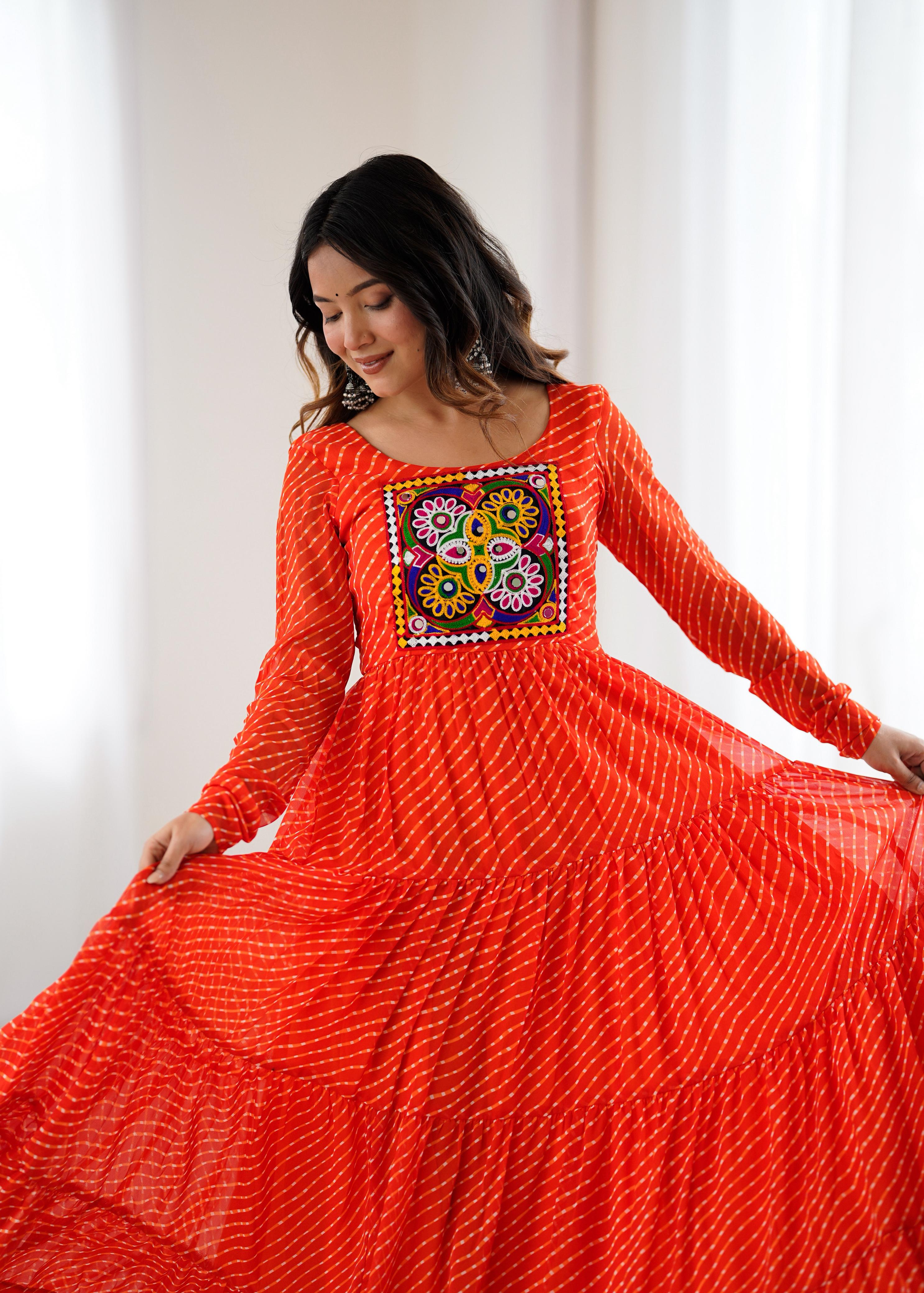 Orange Soft Fox Georgette Anarkali Gown with Huge Flair for Festive Occasions