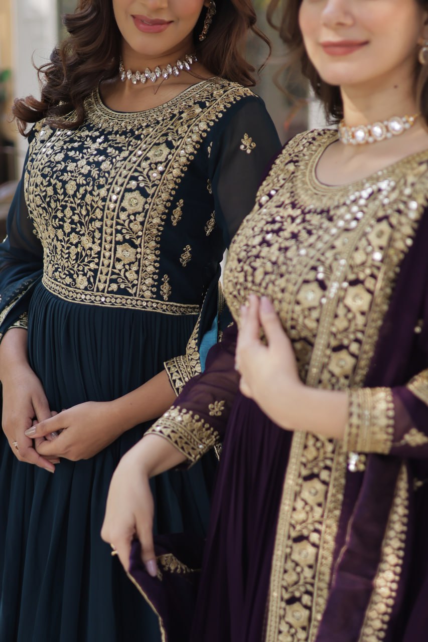 Georgette Gown with Zari Work & Dupatta - Perfect for Festivals
