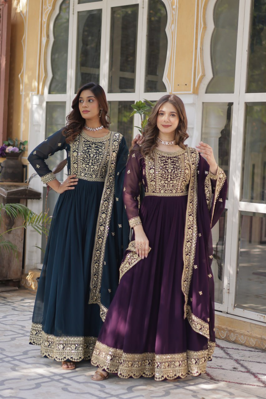 Georgette Gown with Zari Work & Dupatta - Perfect for Festivals