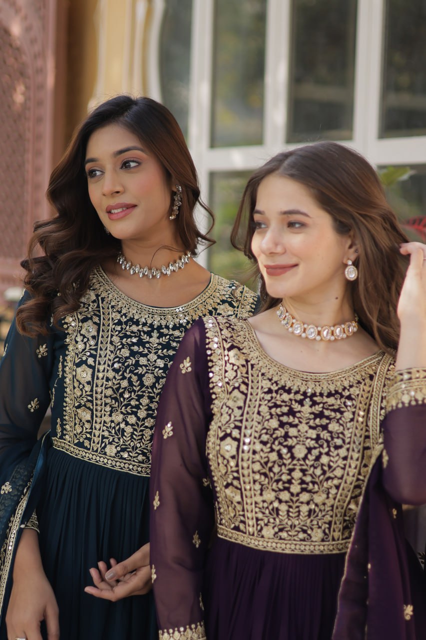 Georgette Gown with Zari Work & Dupatta - Perfect for Festivals