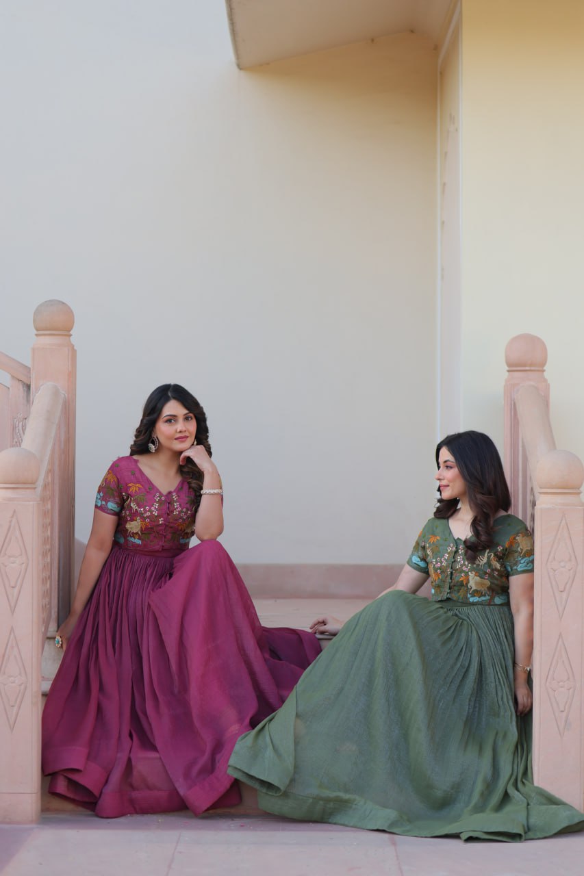 Organza Embroidered Gown with Koti for Festival Wear