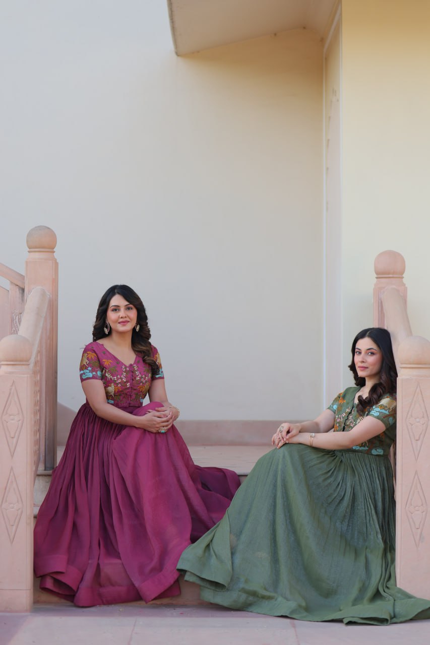 Organza Embroidered Gown with Koti for Festival Wear