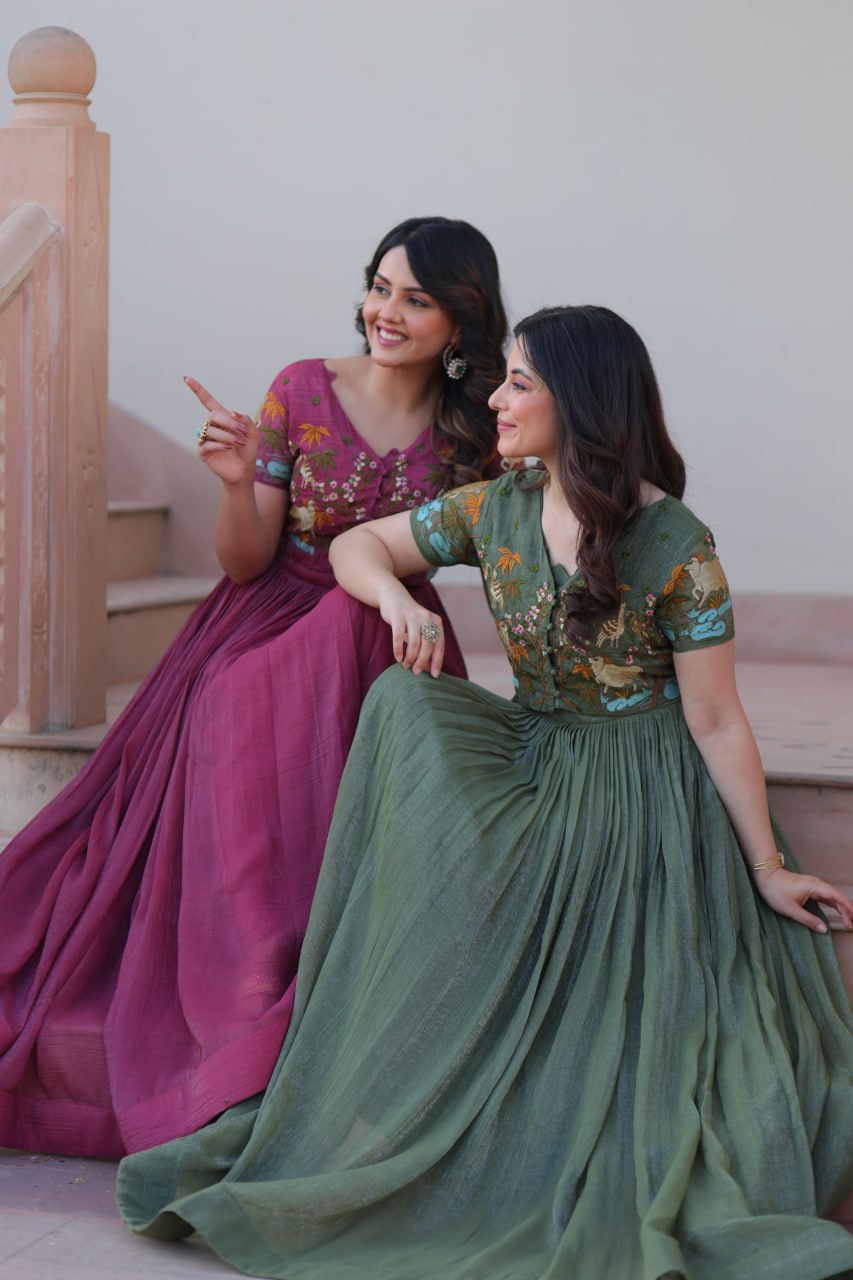 Organza Embroidered Gown with Koti for Festival Wear