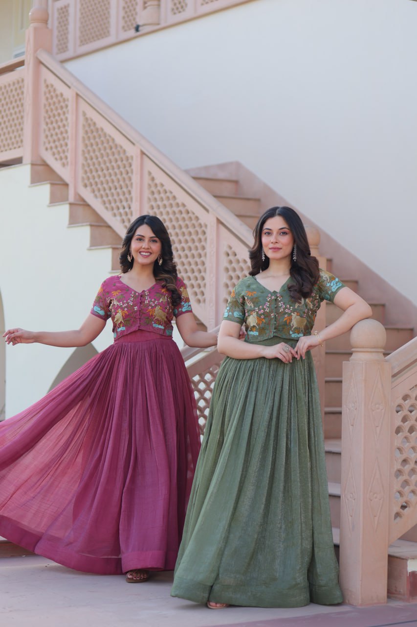 Organza Embroidered Gown with Koti for Festival Wear