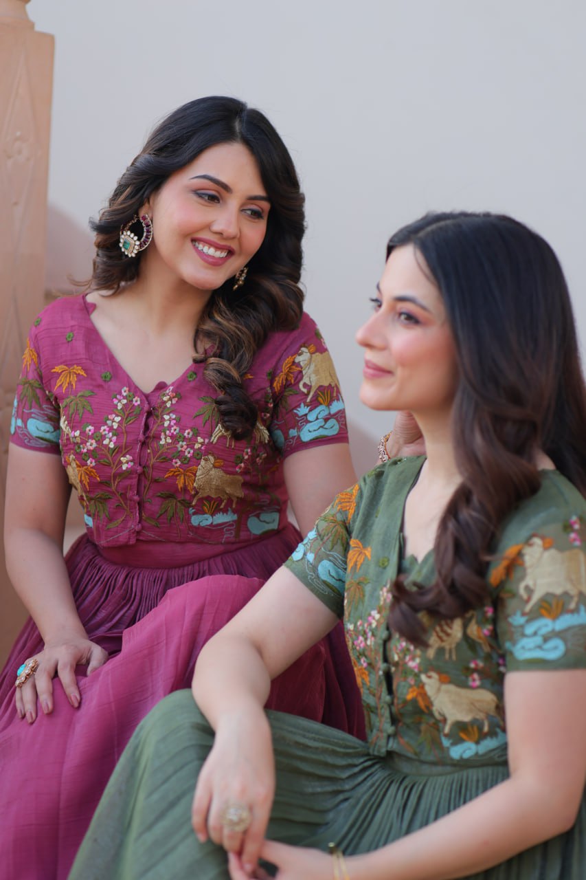 Organza Embroidered Gown with Koti for Festival Wear