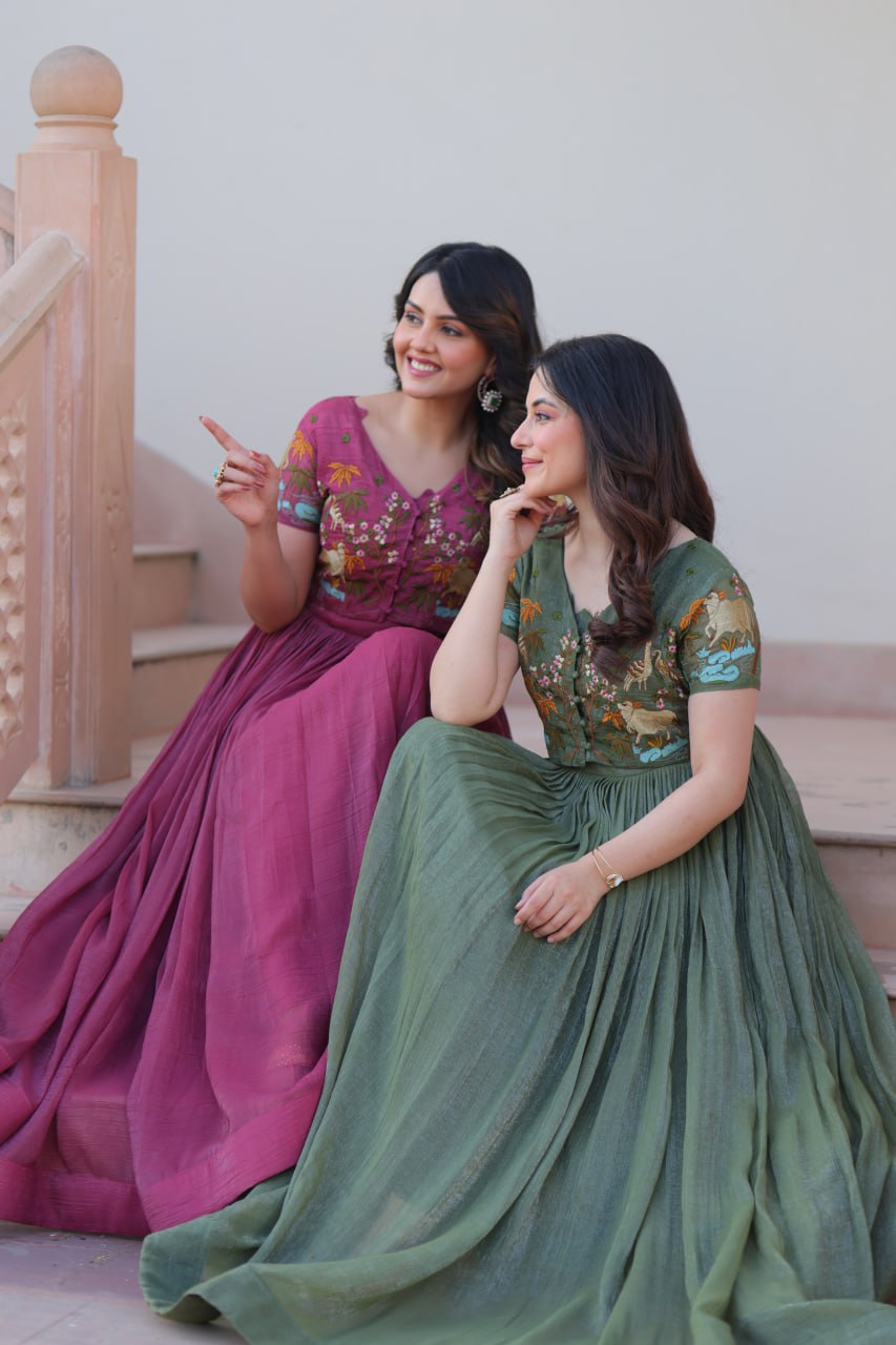 Organza Embroidered Gown with Koti for Festival Wear