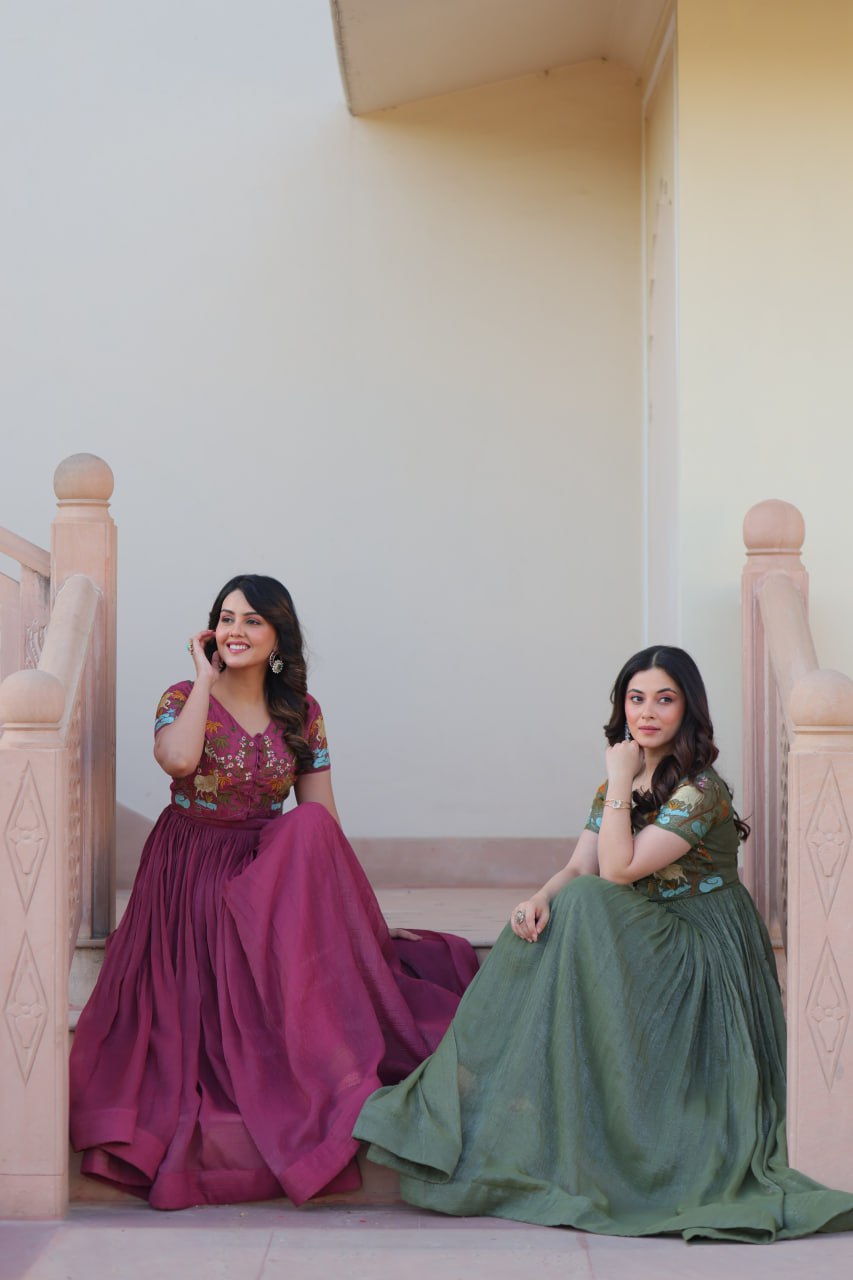 Organza Embroidered Gown with Koti for Festival Wear